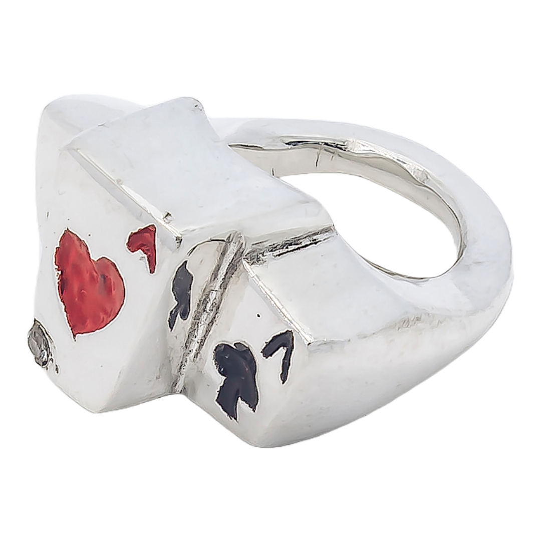 Ace Card Stack Enamel Ring - 925 Sterling Silver