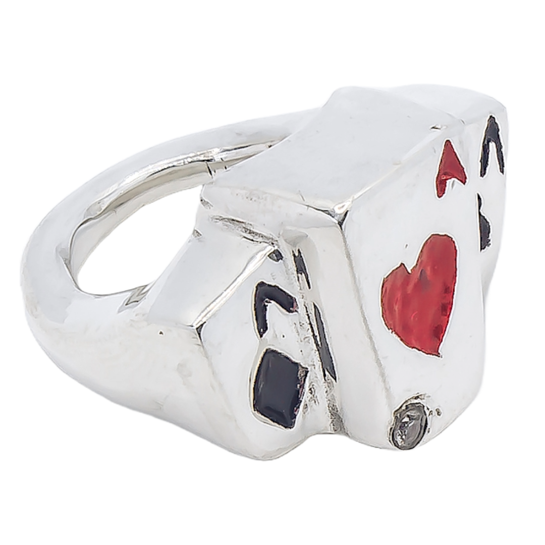 Ace Card Stack Enamel Ring - 925 Sterling Silver