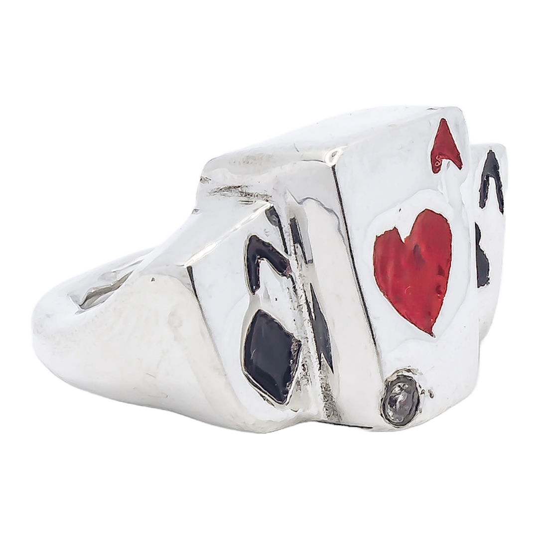 Ace Card Stack Enamel Ring - 925 Sterling Silver