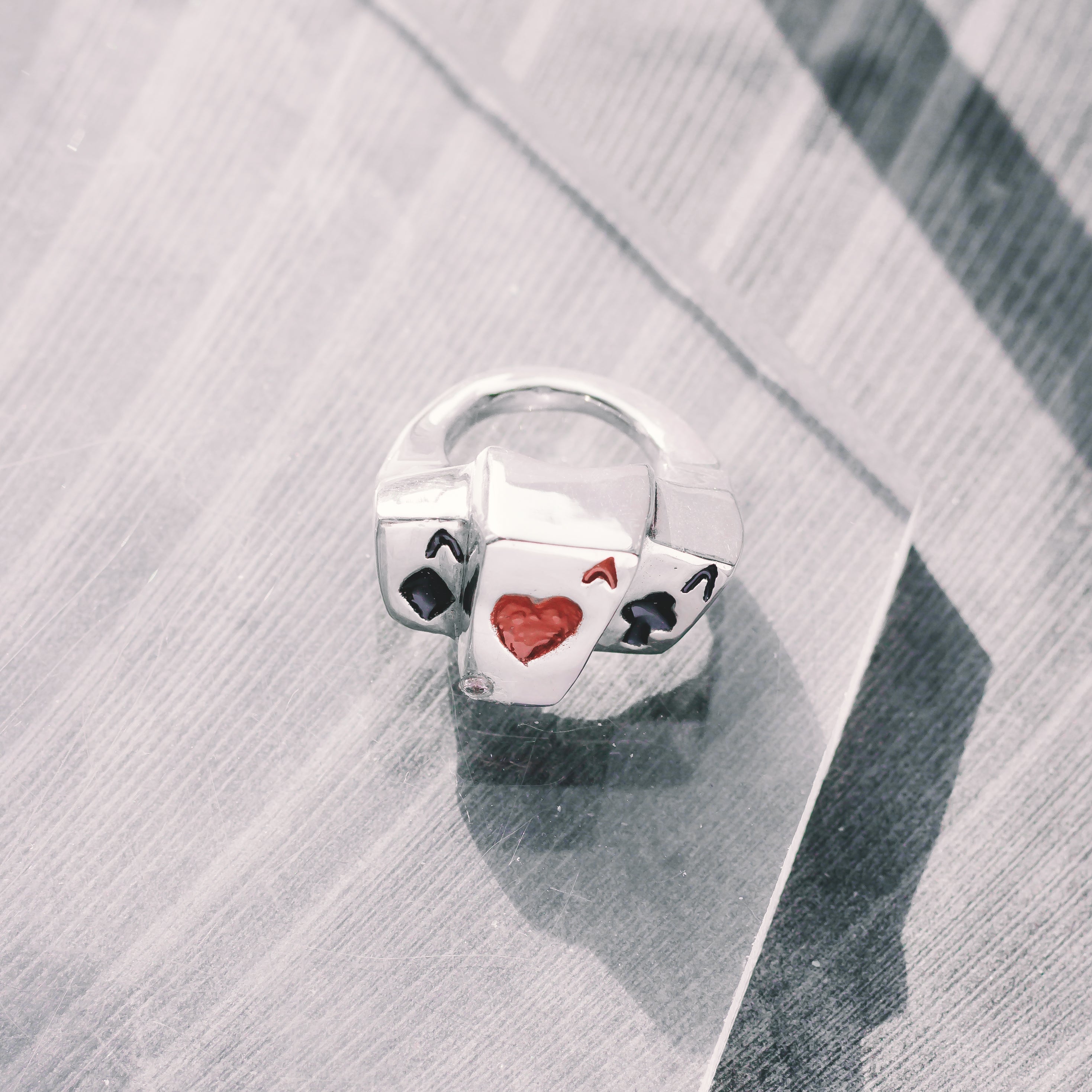 Ace Card Stack Enamel Ring - 925 Sterling Silver