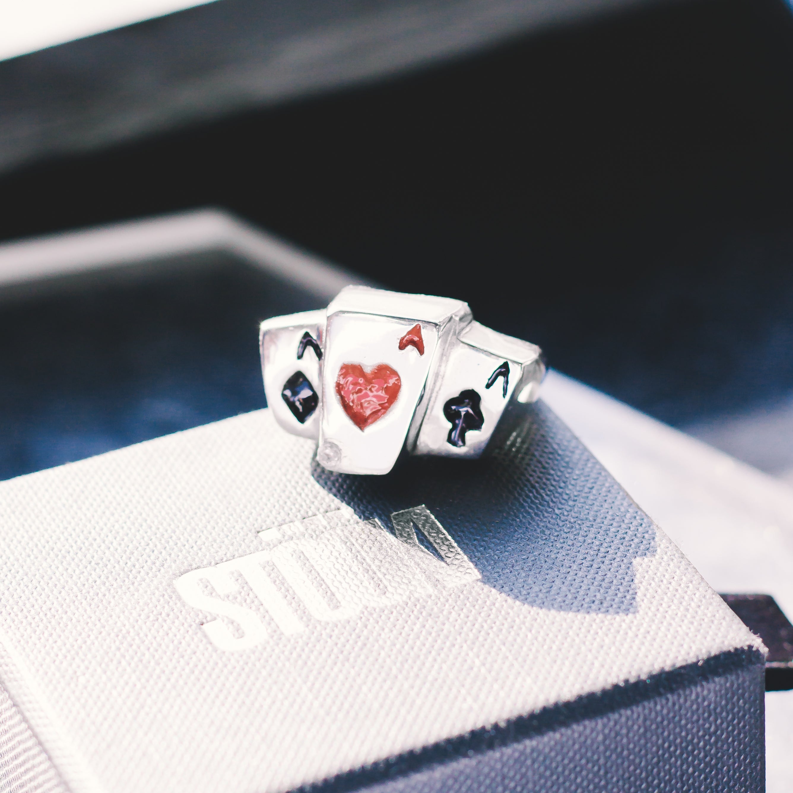 Ace Card Stack Enamel Ring - 925 Sterling Silver