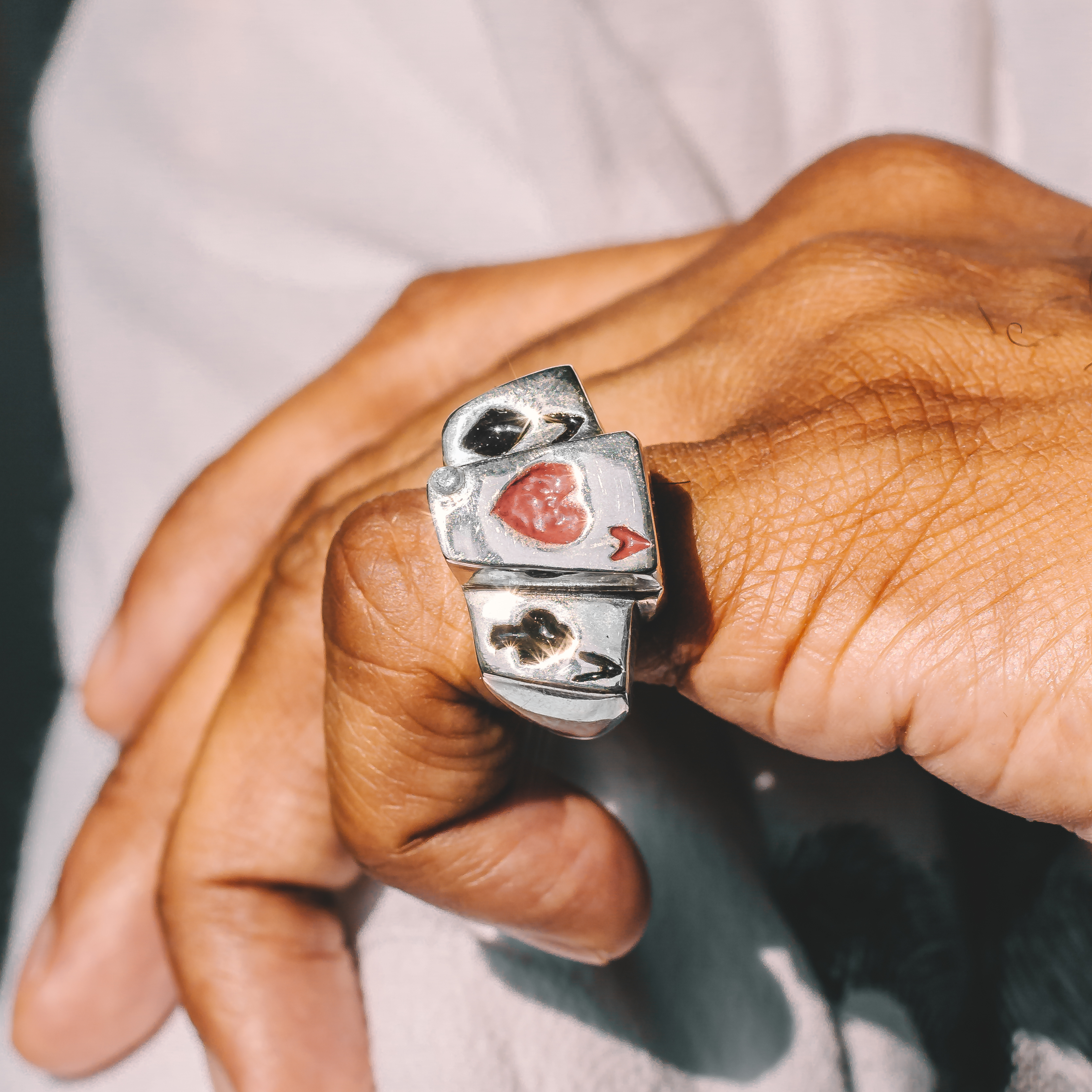 Ace Card Stack Enamel Ring - 925 Sterling Silver