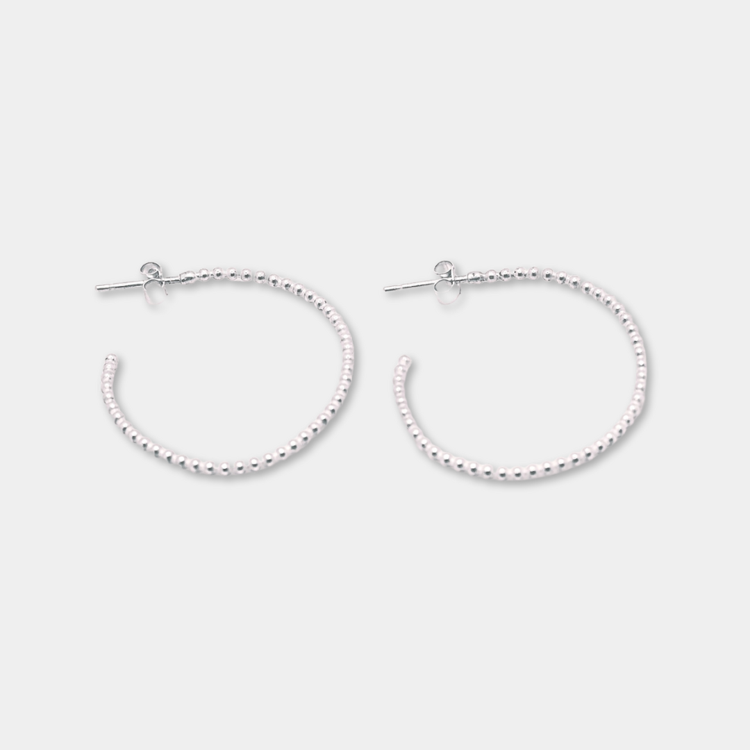 Beaded Orb - Hoop Earrings - 925 Sterling Silver