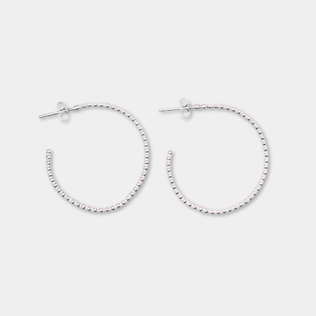 Beaded Orb - Hoop Earrings - 925 Sterling Silver