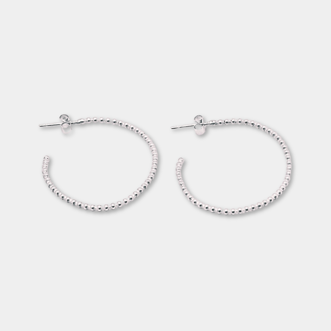 Beaded Orb - Hoop Earrings - 925 Sterling Silver
