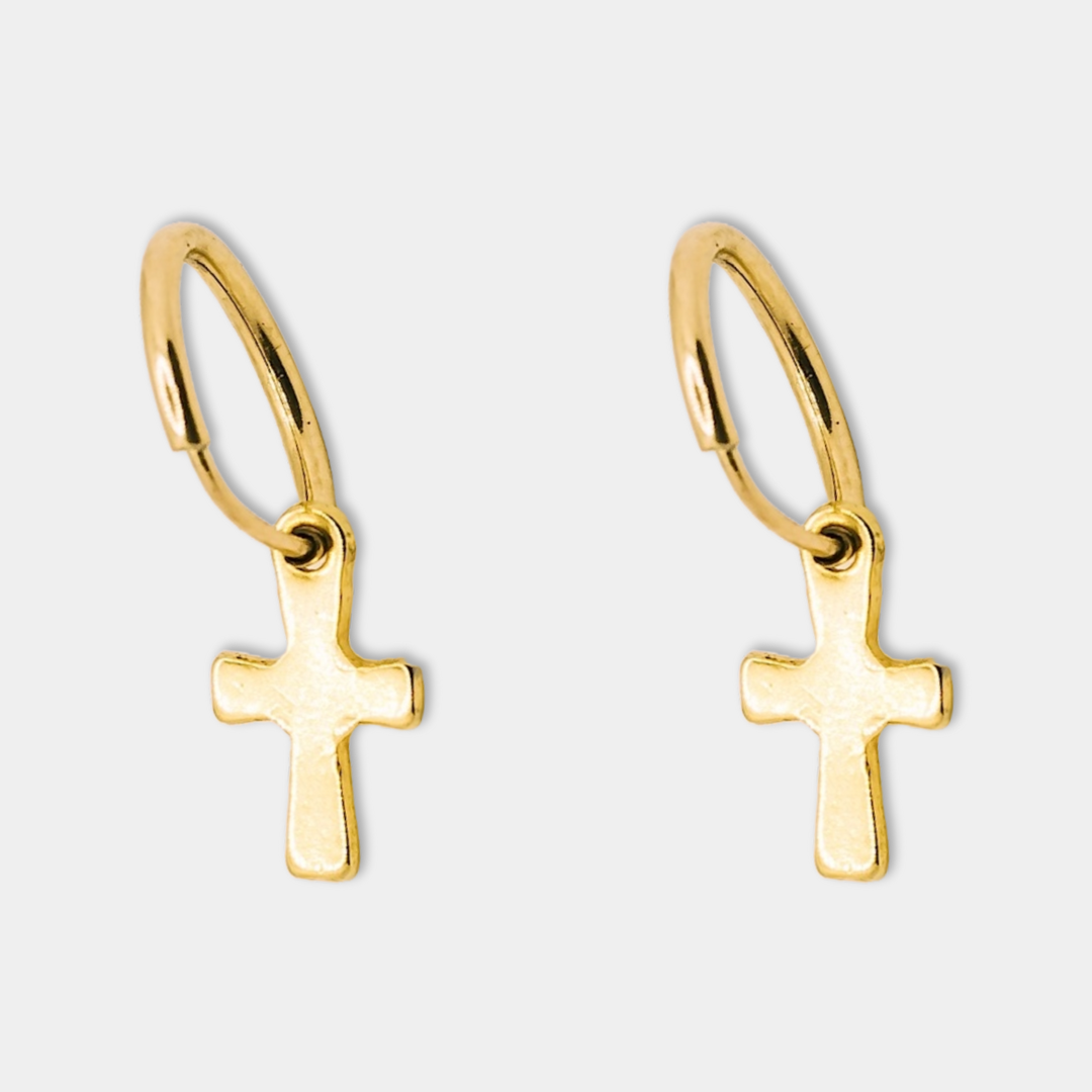 Crucifix Endless Hoop Earrings - Gold (Pair)