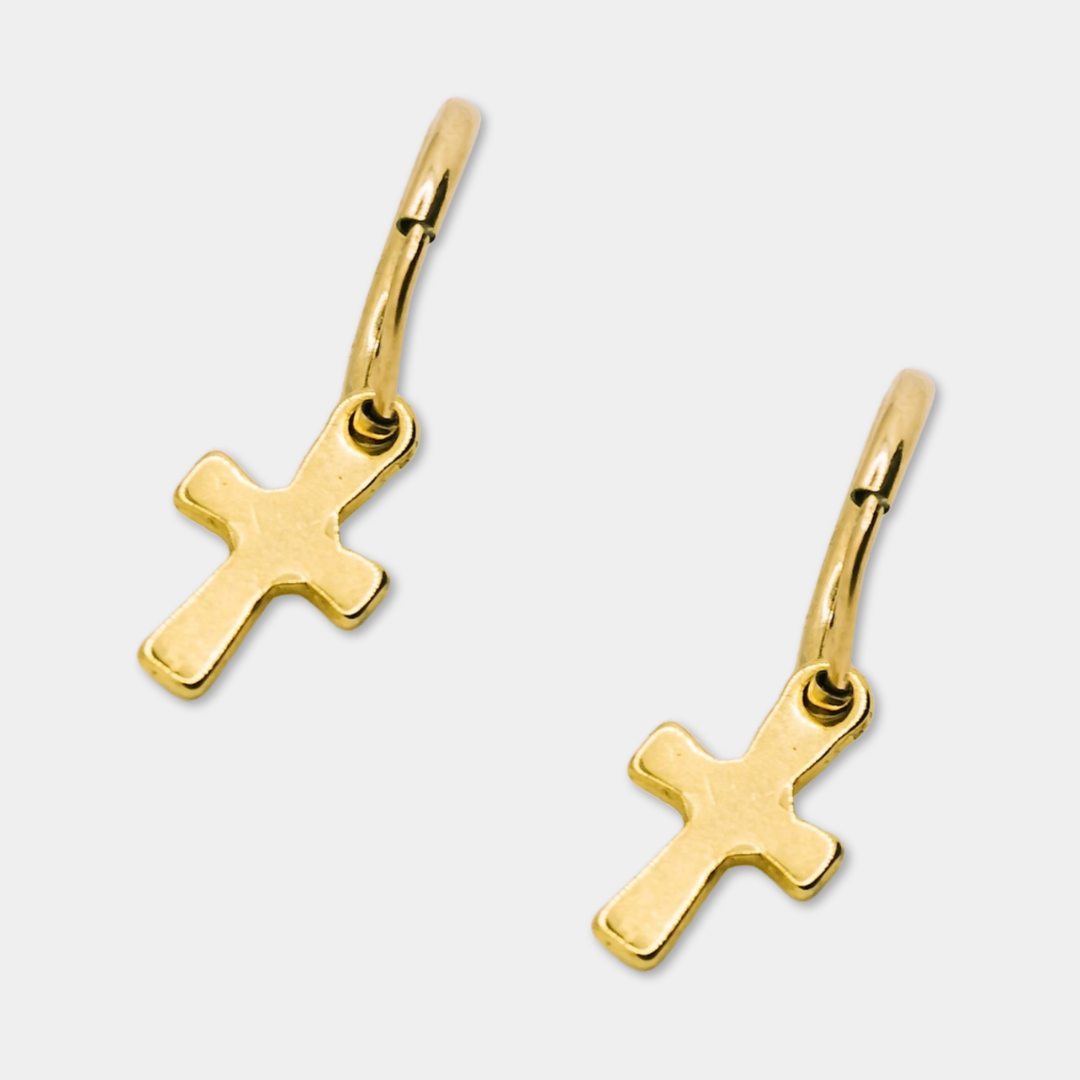 Crucifix Endless Hoop Earrings - Gold (Pair)