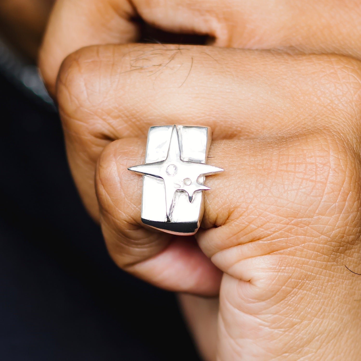 Crystal Star Gemstone Signet Ring