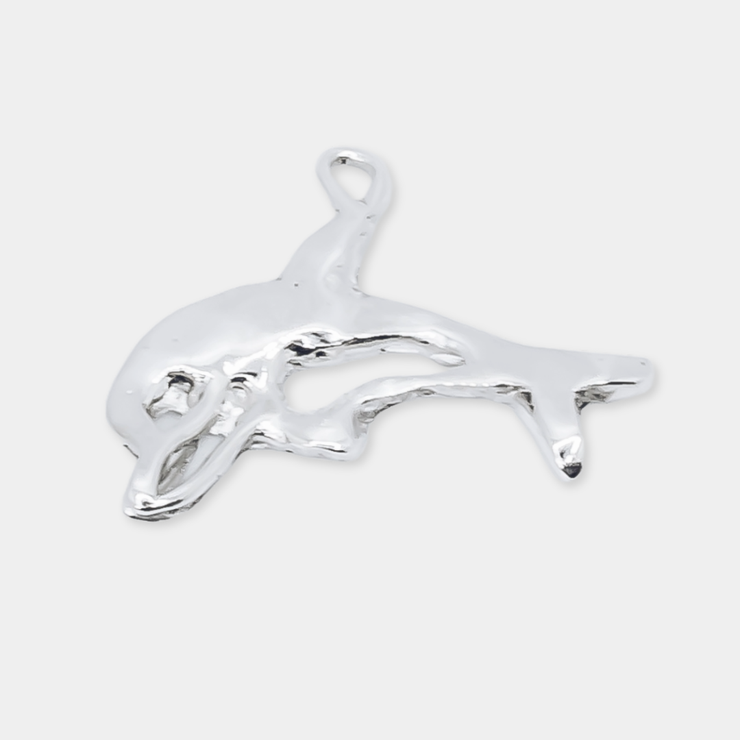 Dolphin 2 Charm - 925 Sterling Silver - Small Pendant