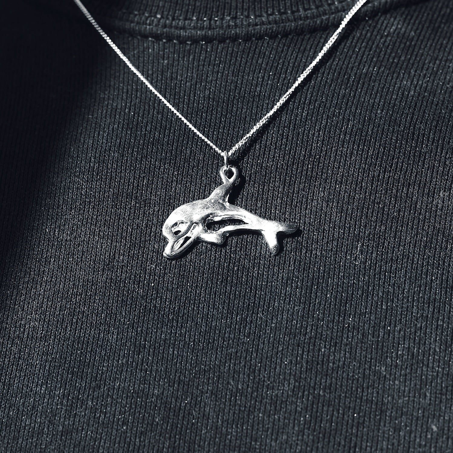 Dolphin 2 Charm - 925 Sterling Silver - Small Pendant