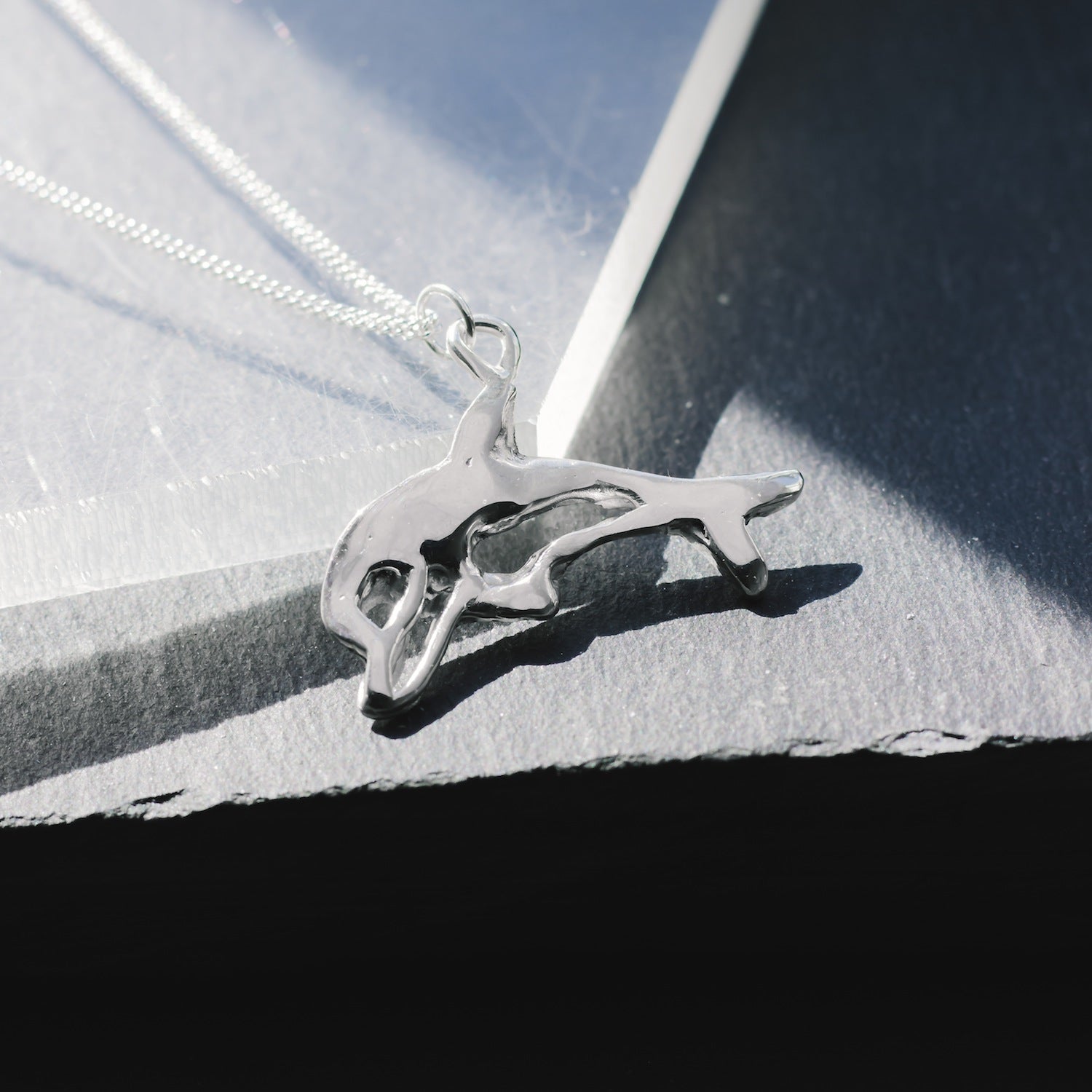 Dolphin 2 Charm - 925 Sterling Silver - Small Pendant