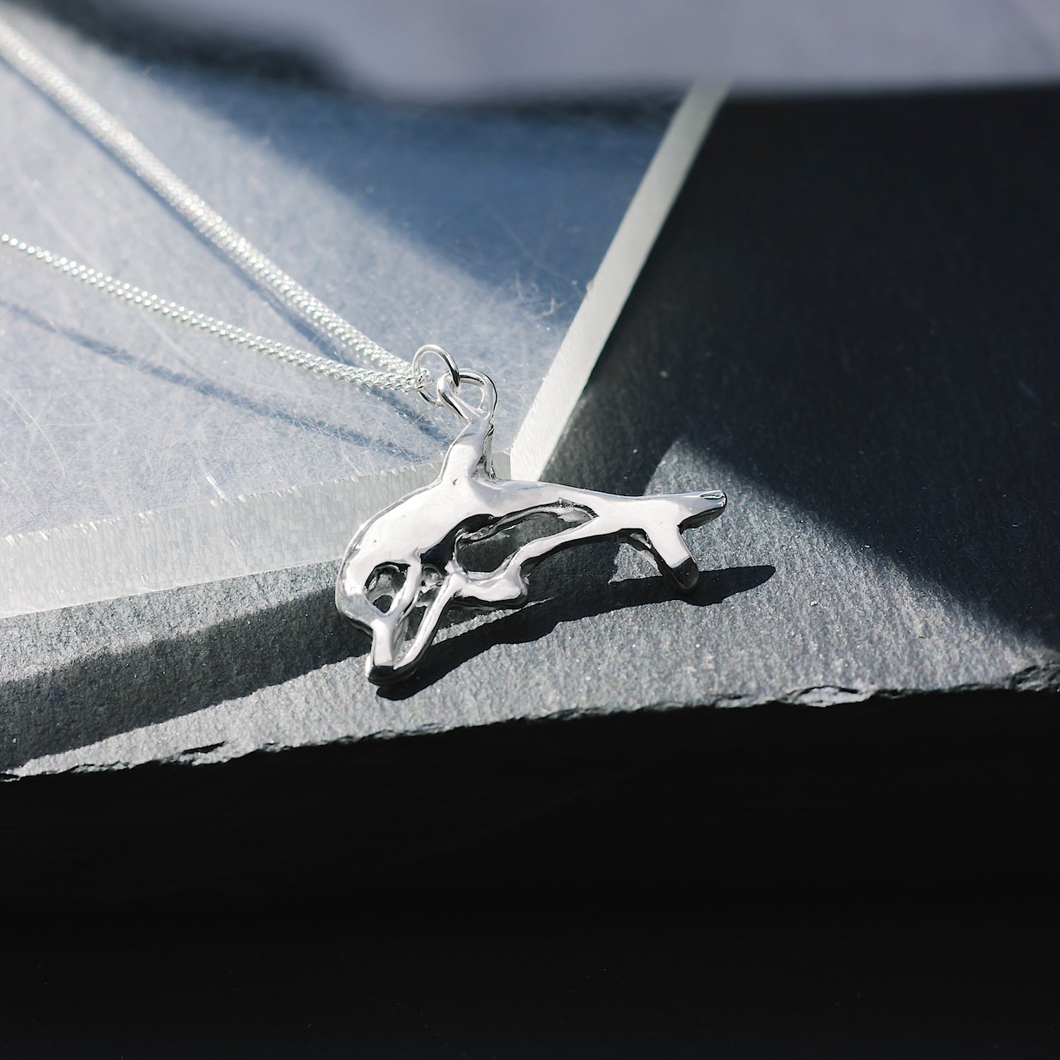 Dolphin 2 Charm - 925 Sterling Silver - Small Pendant