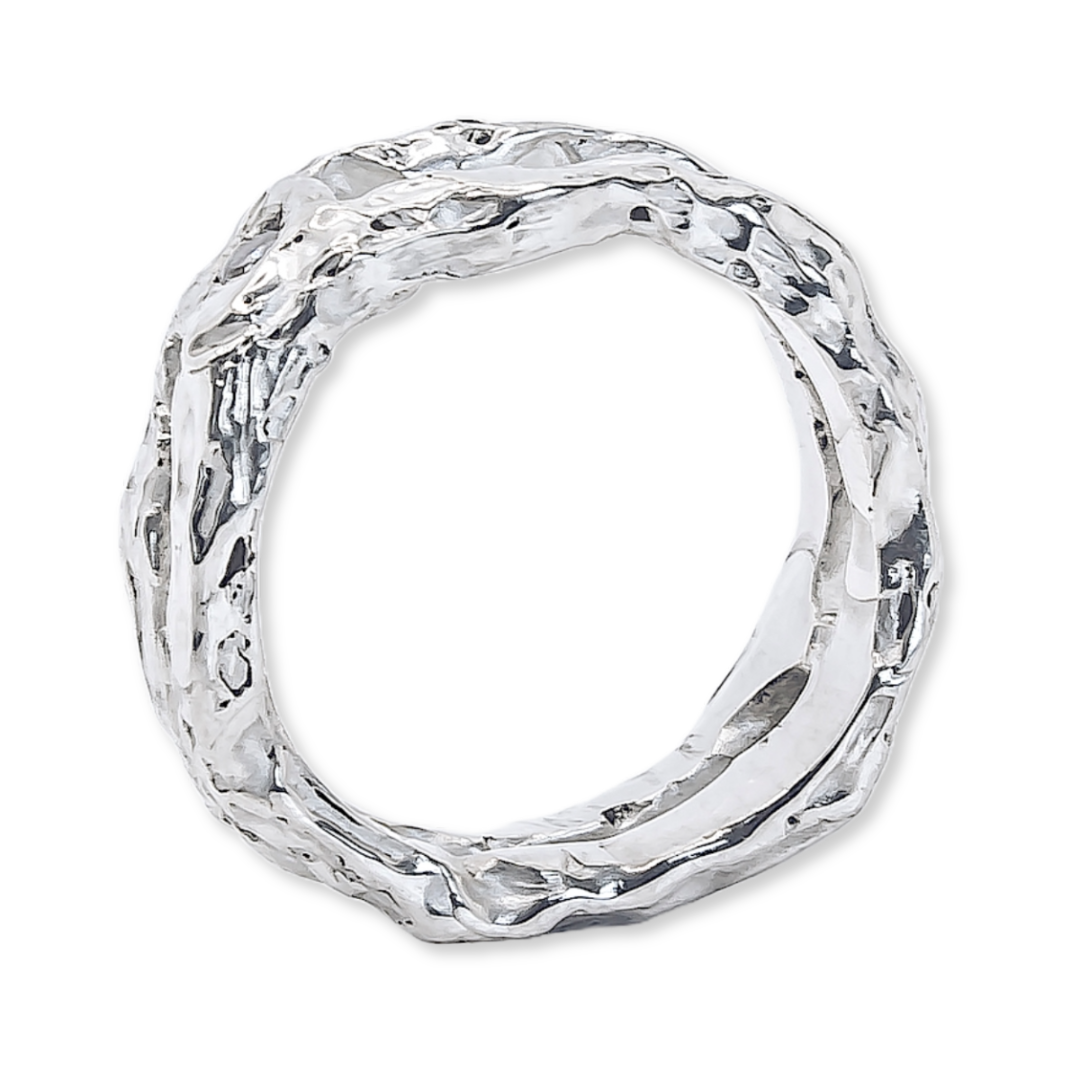 Dual Band Textured Clear Gemstone Ring – 925 Sterling Silver | Handcra ...