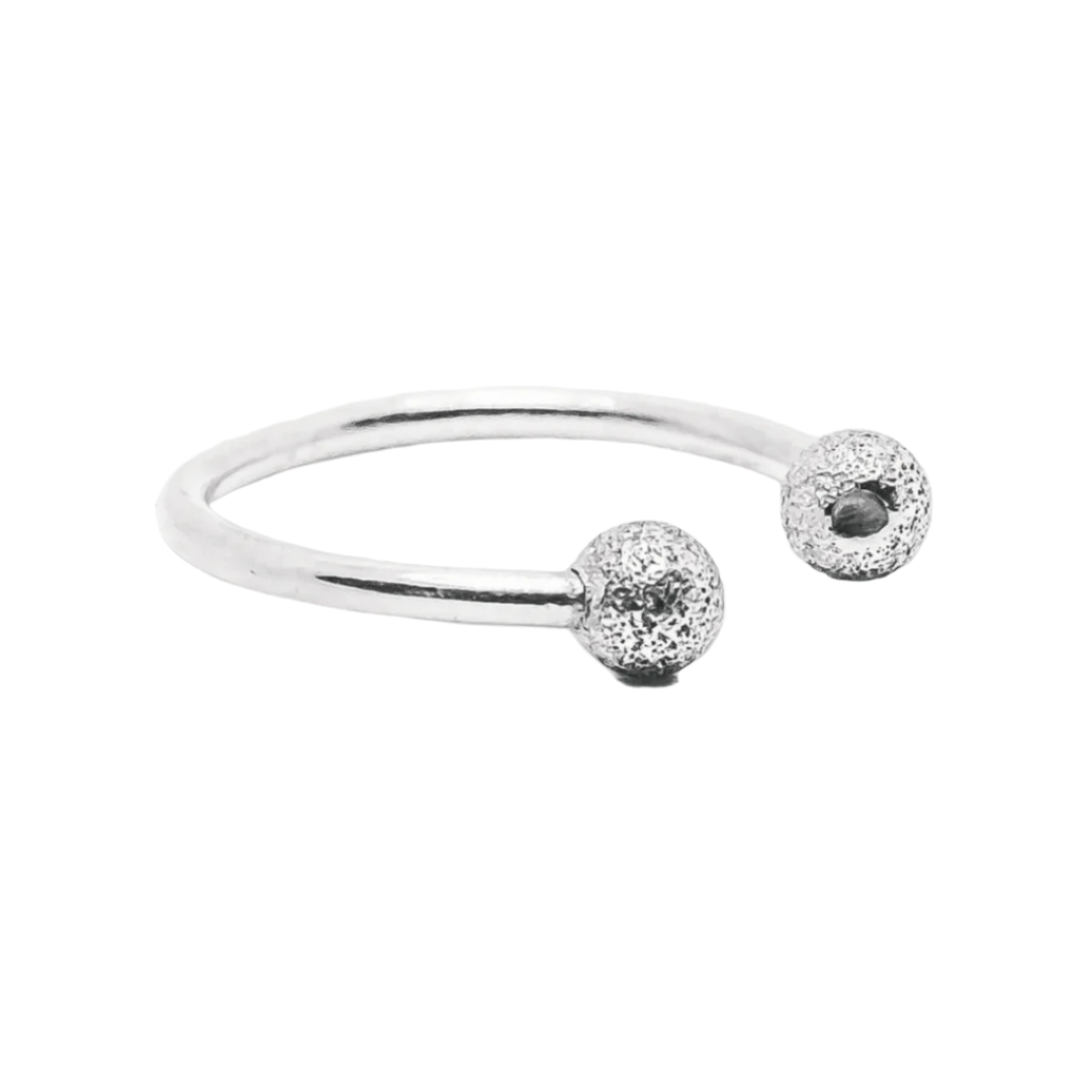 Dualism Bead Adjustable Stacking Ring - 925 Sterling Silver