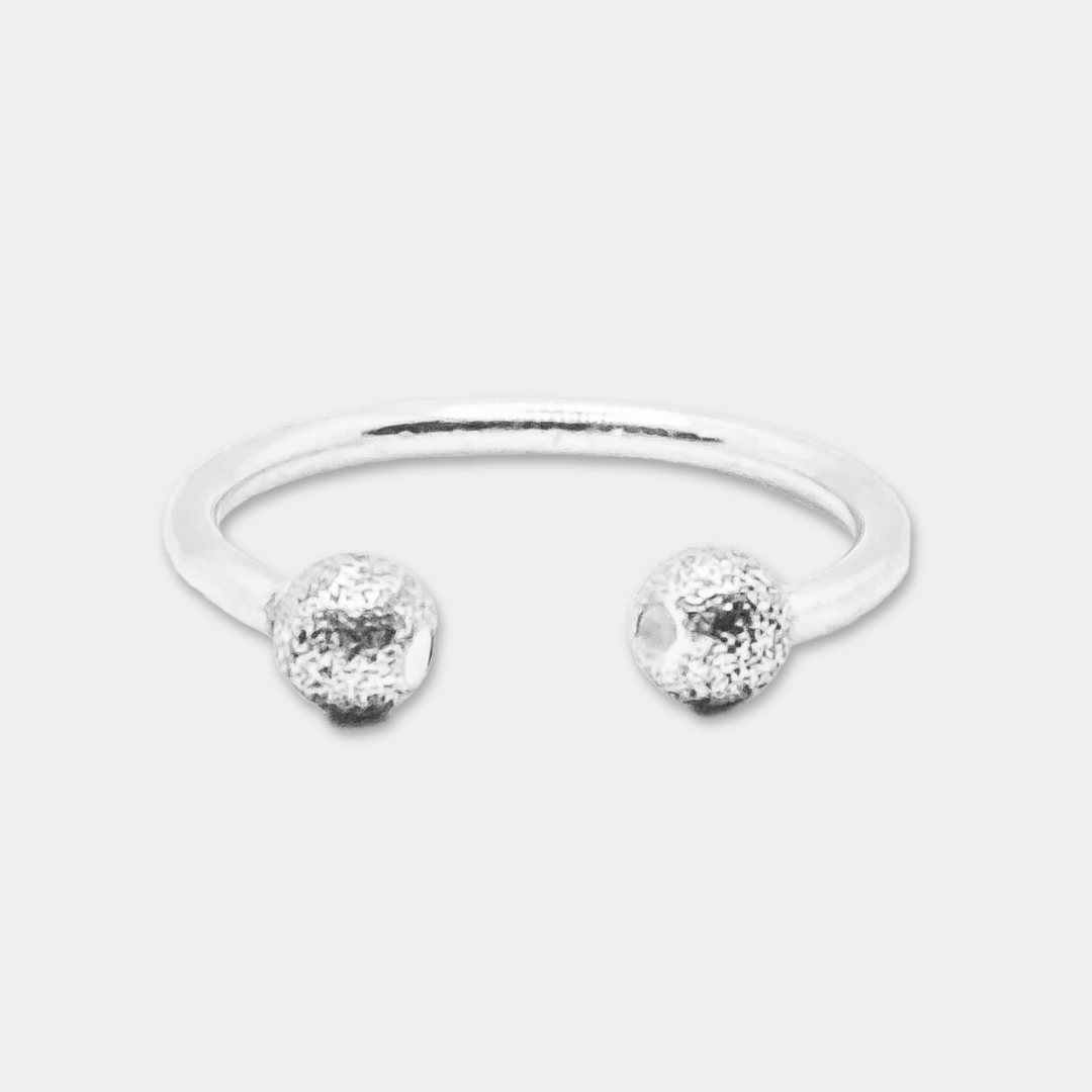 Dualism Bead Adjustable Stacking Ring - 925 Sterling Silver