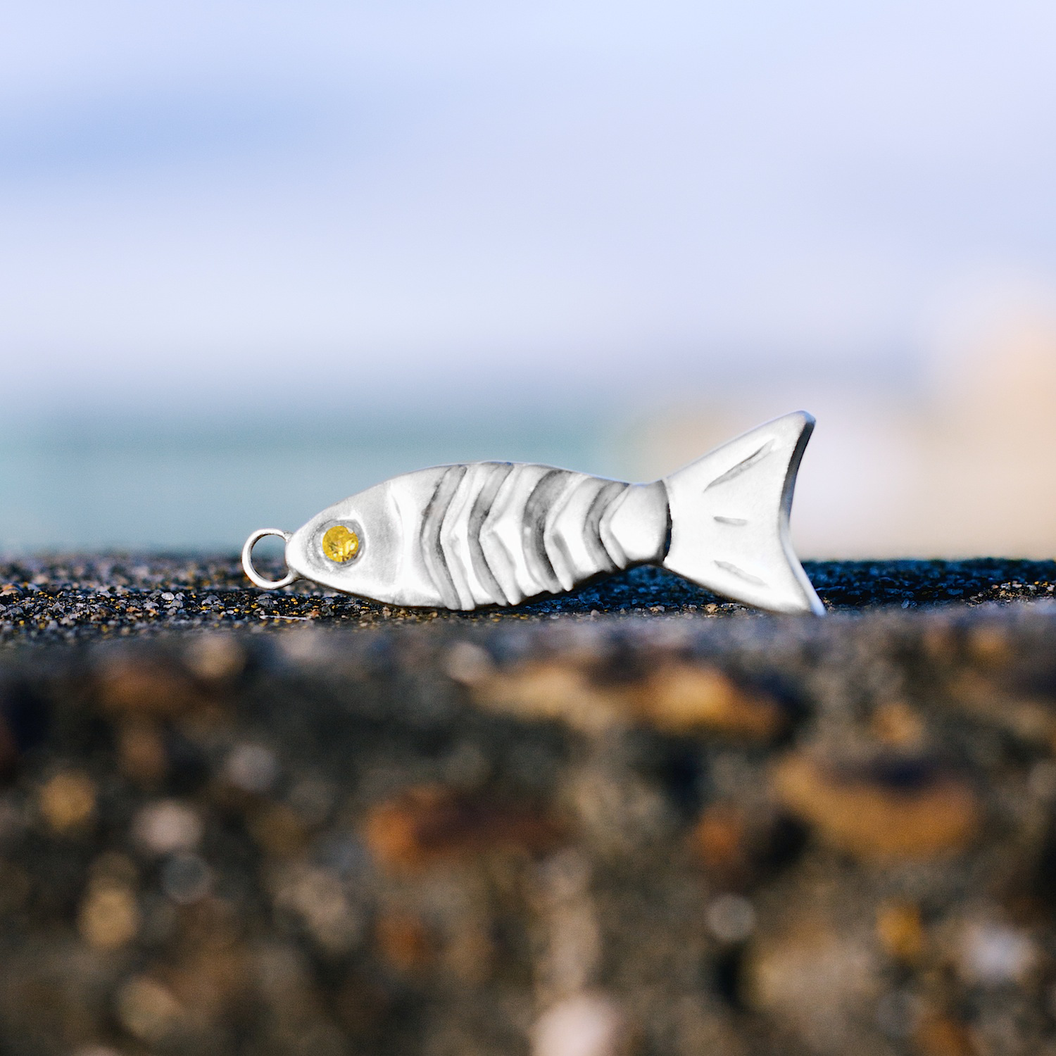 Fish Gemstone Pendant Necklace - Sterling Silver