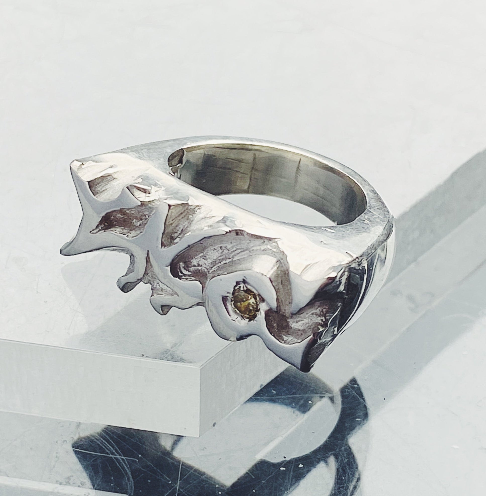 Graffiti Gemstone Yellow Ring - 925 Sterling Silver