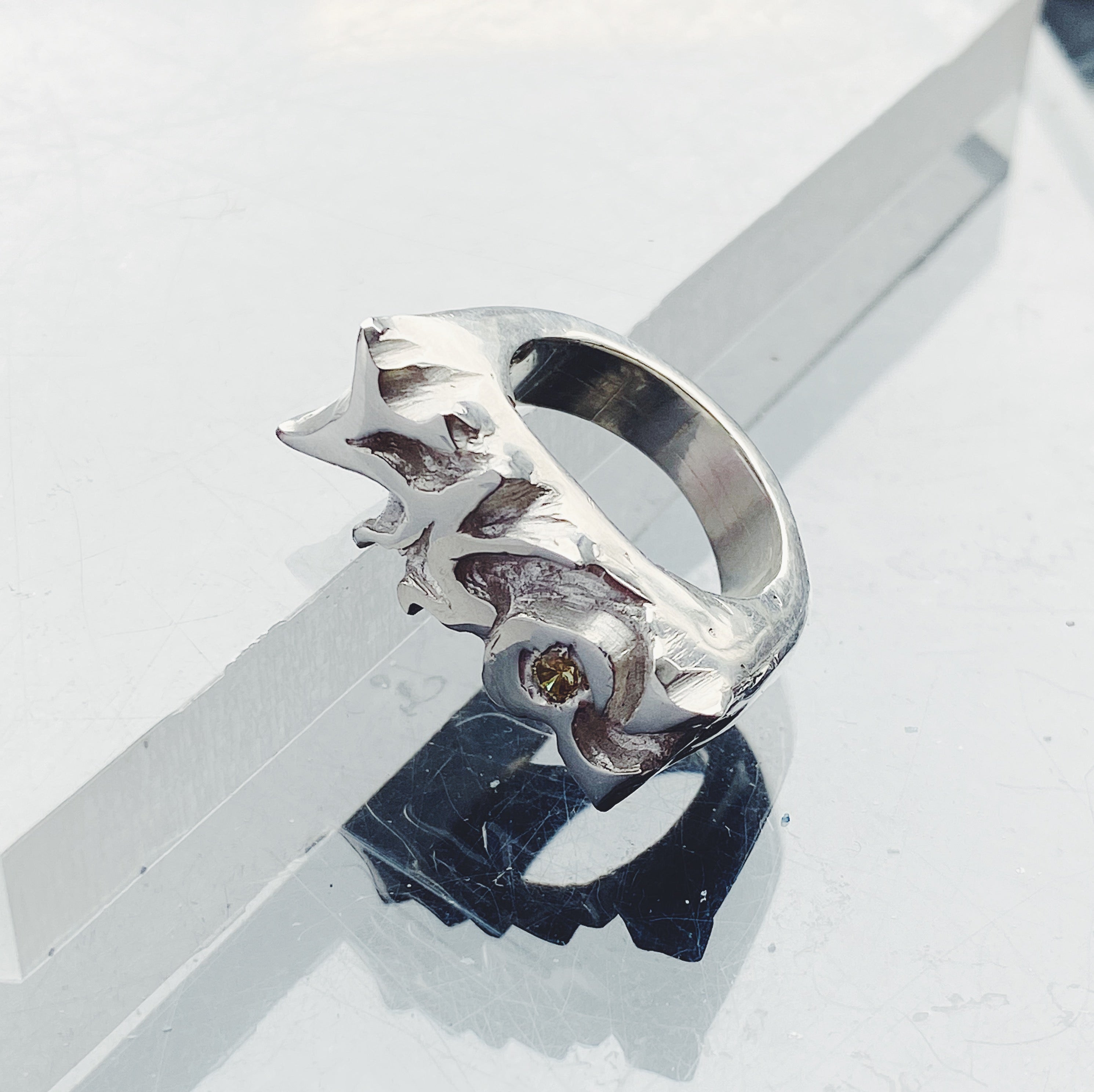 Graffiti Gemstone Yellow Ring - 925 Sterling Silver