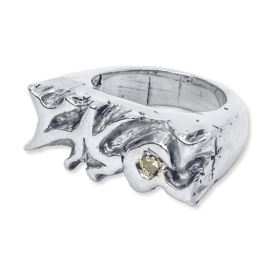 Graffiti Gemstone Yellow Ring - 925 Sterling Silver
