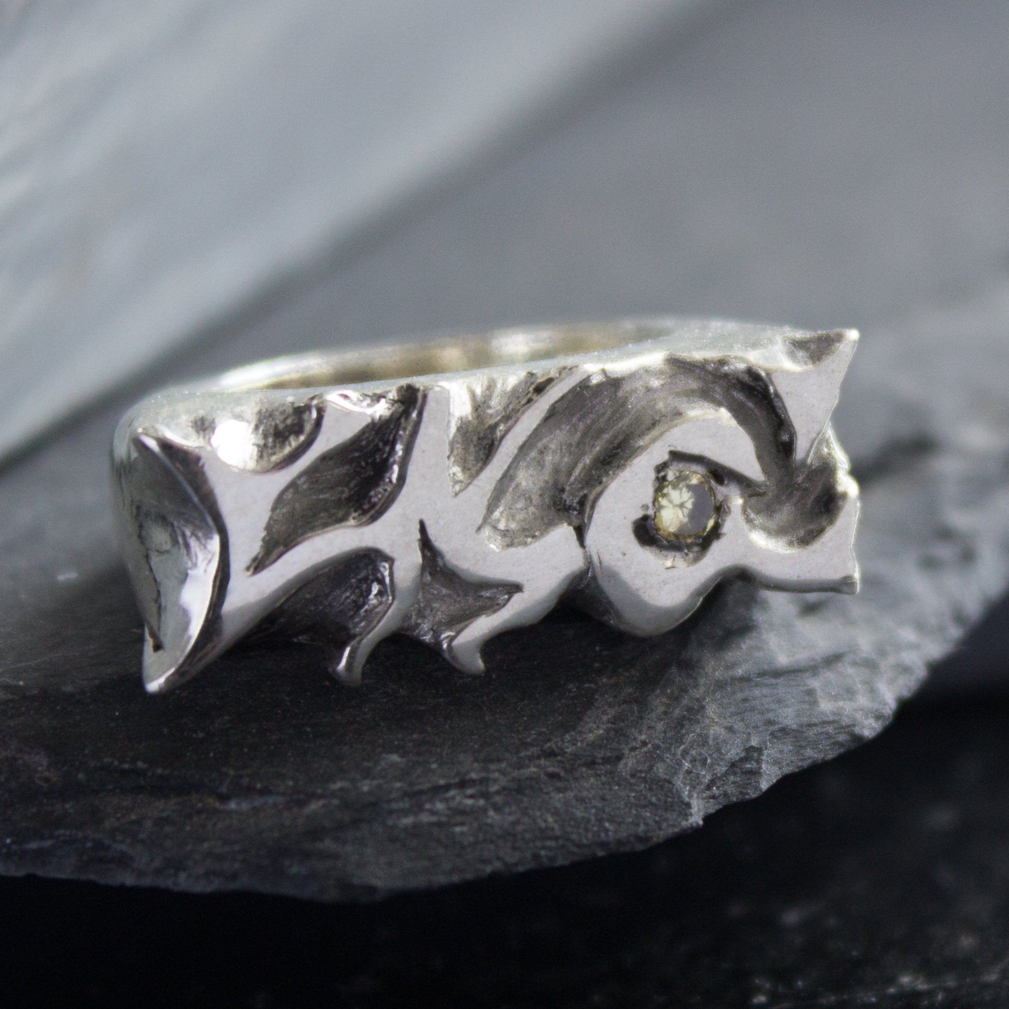 Graffiti Gemstone Yellow Ring - 925 Sterling Silver