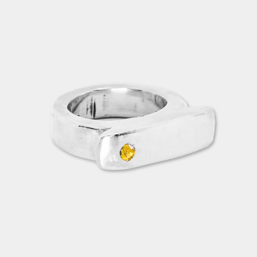 Hammer Yellow Gemstone Ring - 925 Sterling Silver