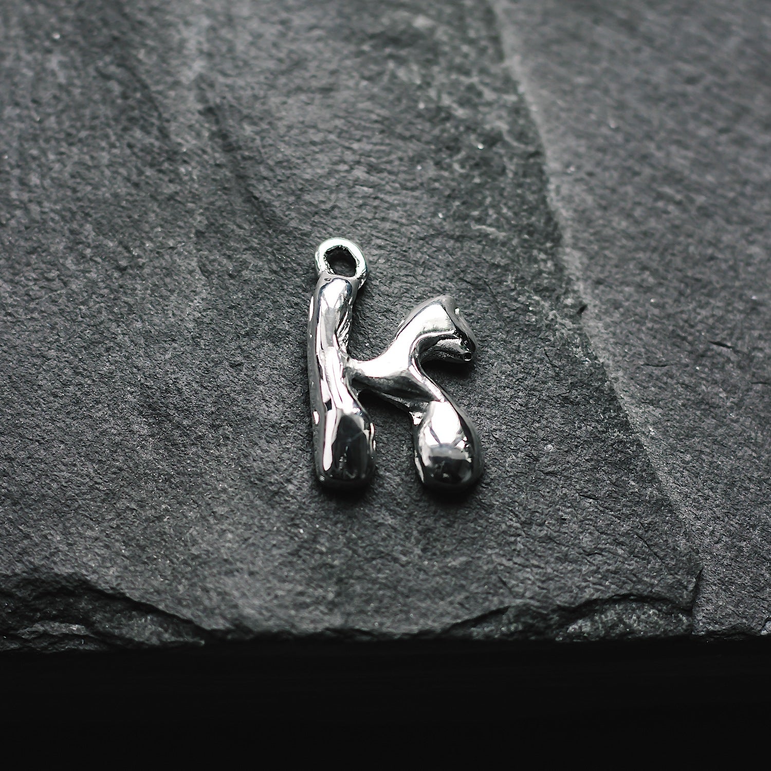 Initial 'Bubble' Letter "K" Charm - 925 Sterling Silver - Small - Customisable Pendant