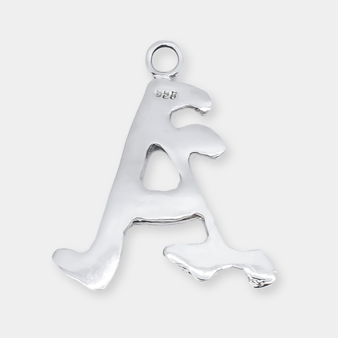 Initial 'Gothic' Letter "A" Charm - 925 Sterling Silver - Medium - Customisable Pendant