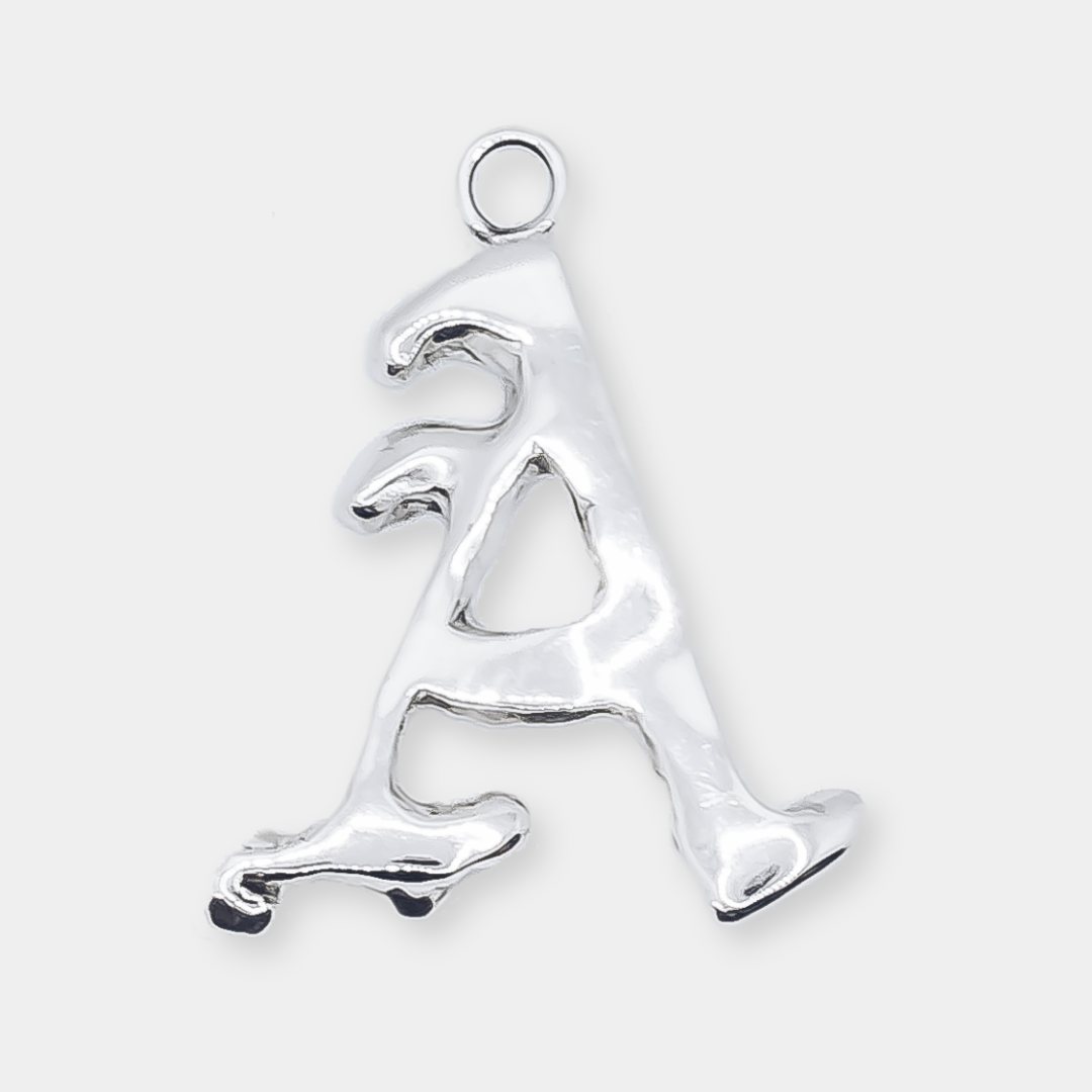 Initial 'Gothic' Letter "A" Charm - 925 Sterling Silver - Medium - Customisable Pendant