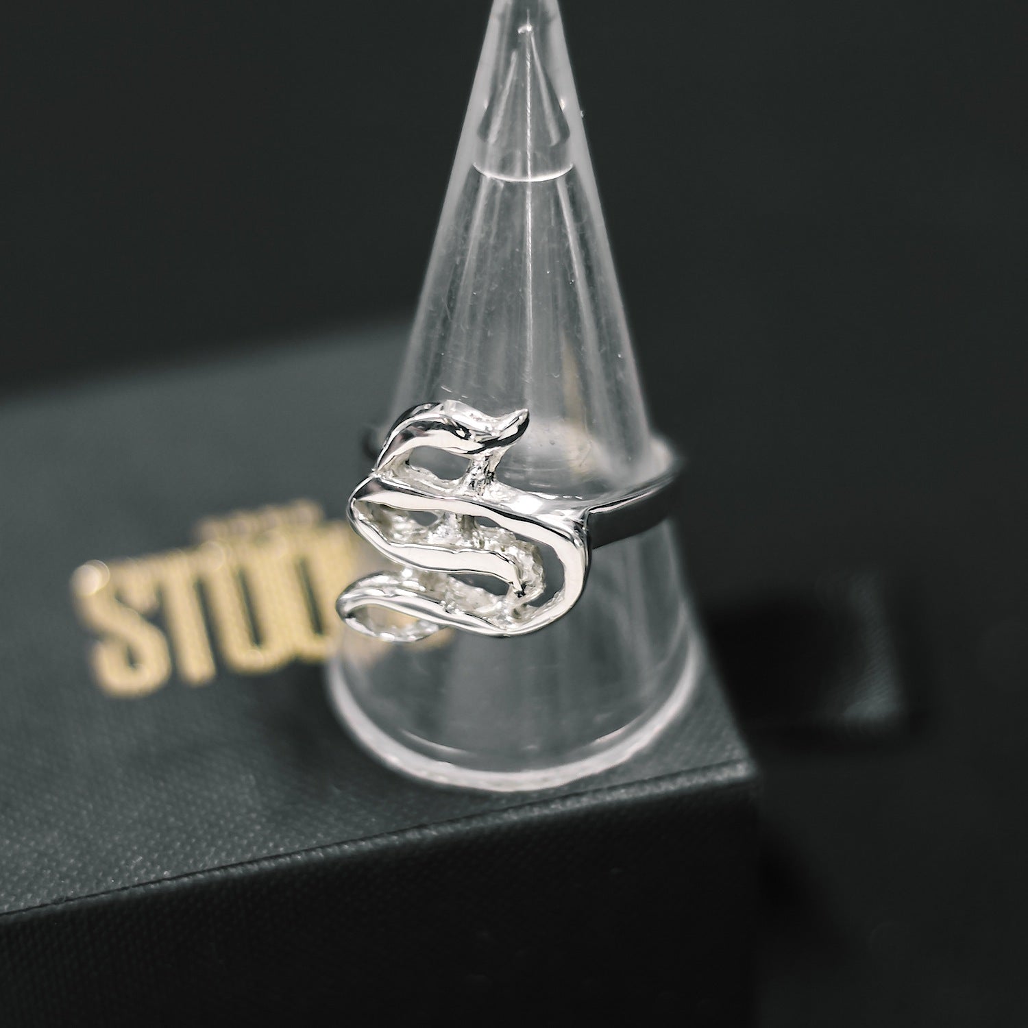 Initial 'Gothic' Letter "S" Ring - 925 Sterling Silver - Customisable