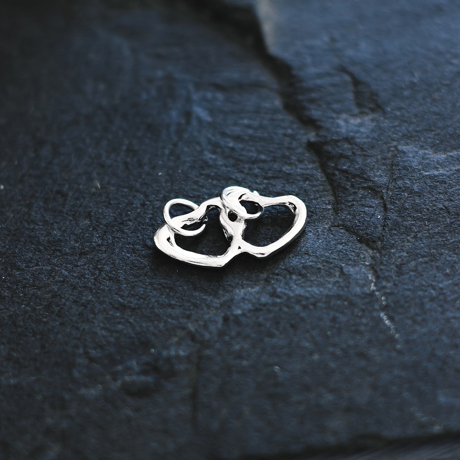 Interlocking Hearts Charm - 925 Sterling Silver - Small Pendant