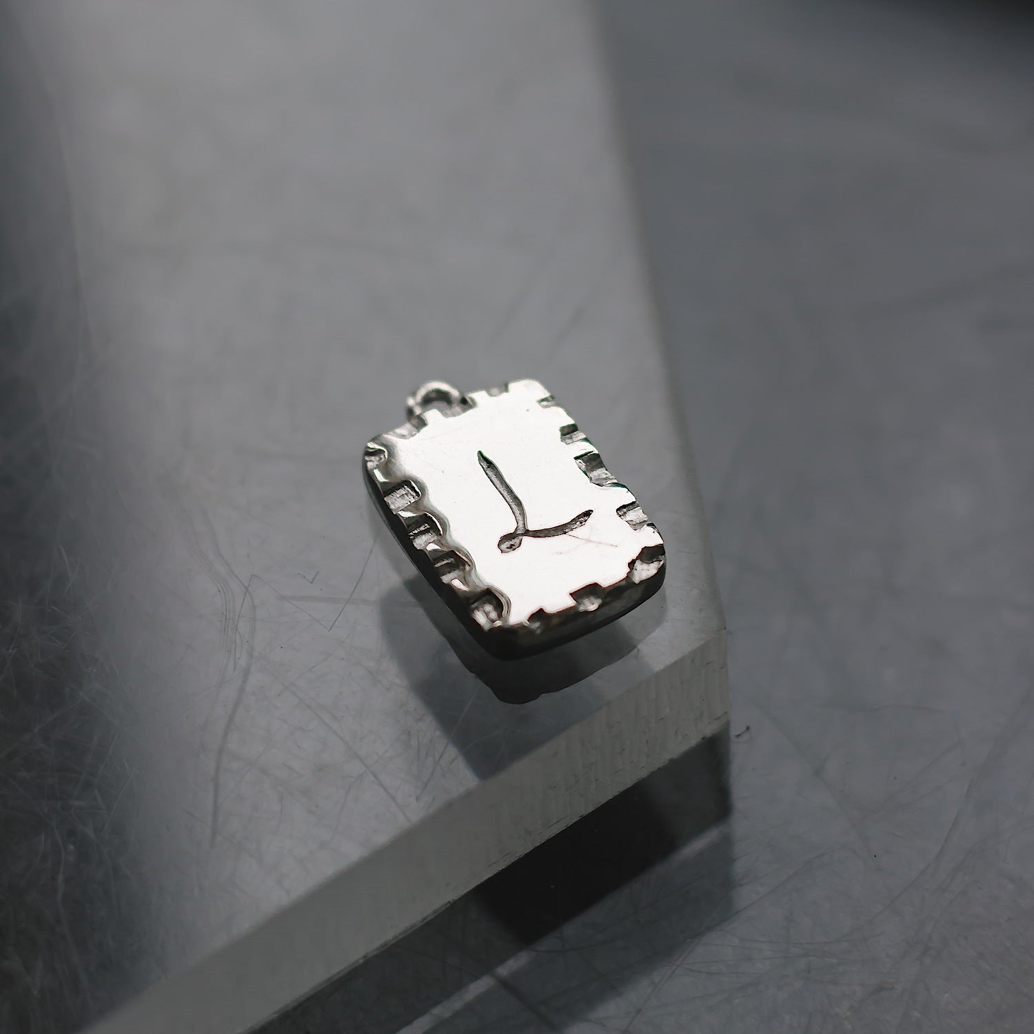 Initial Letter Engraved Customisable Rectangle Charm Sterling Silver