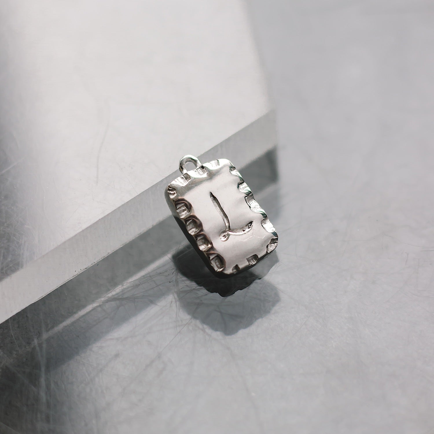 Initial Letter Engraved Customisable Rectangle Charm Sterling Silver
