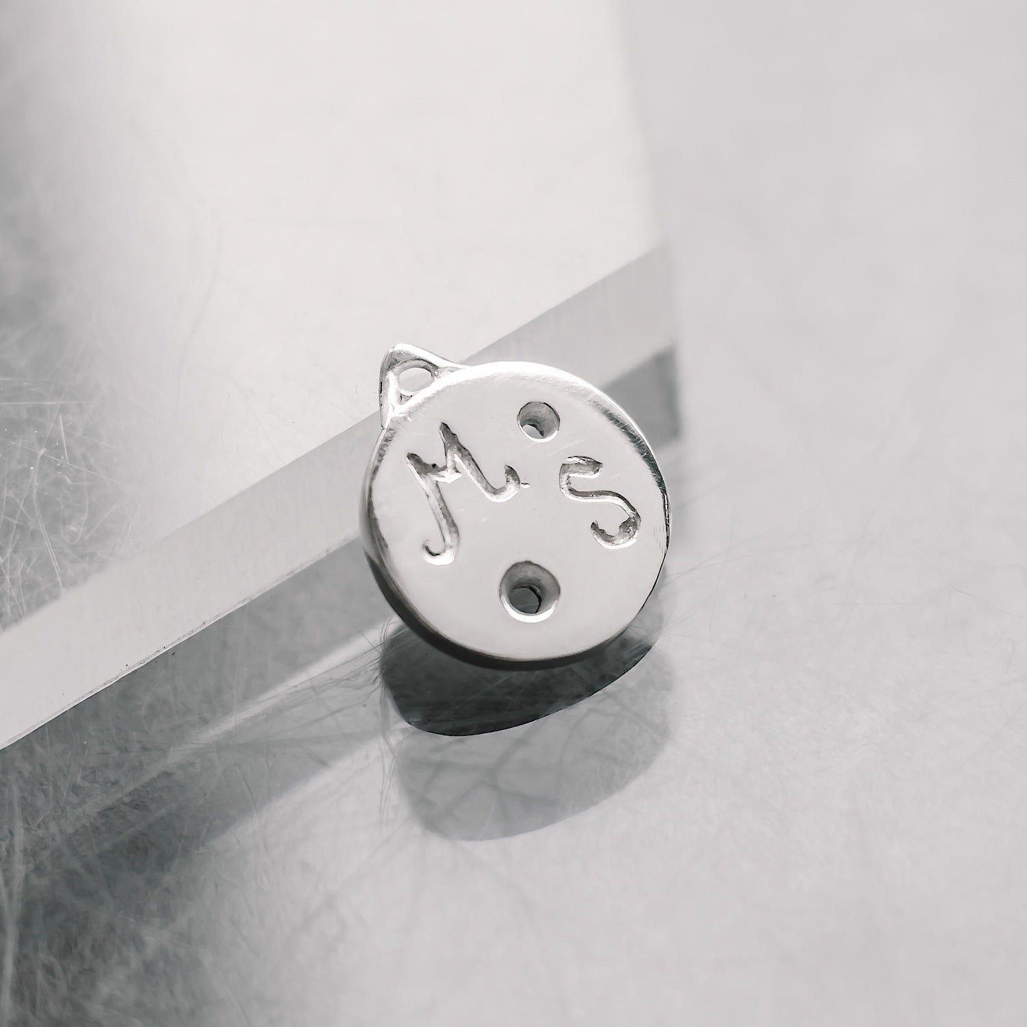 Initial Letter Engraved Two Gemstones Customisable Circle Charm Sterling Silver