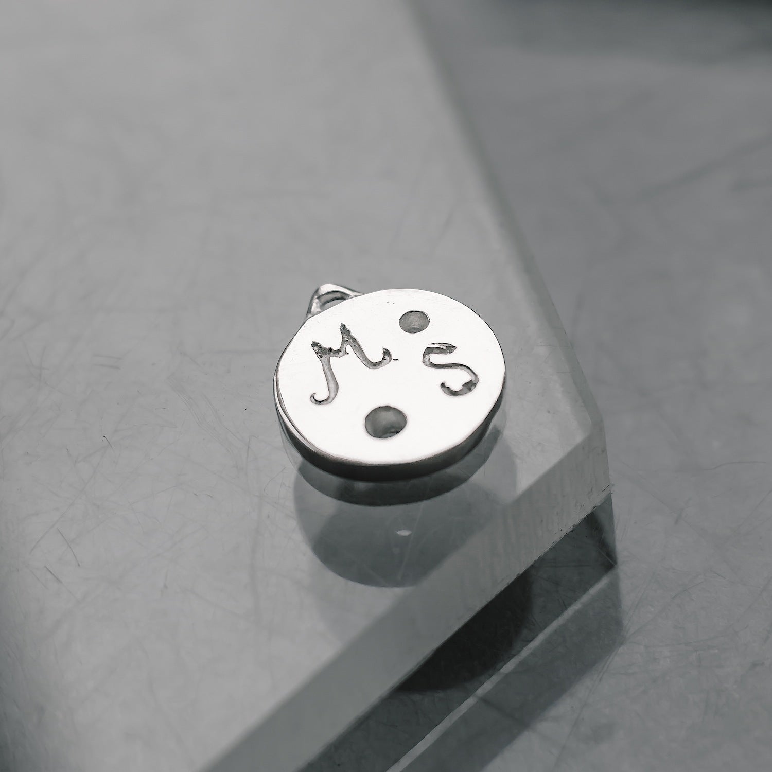 Initial Letter Engraved Two Gemstones Customisable Circle Charm Sterling Silver