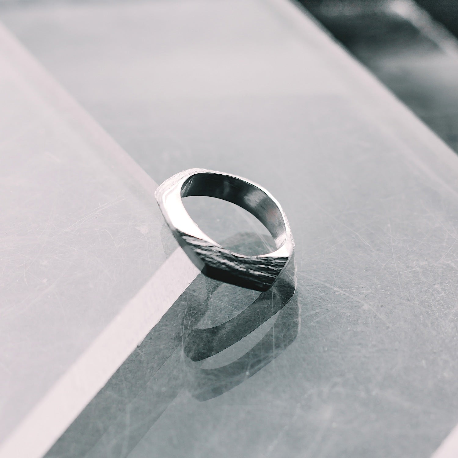 Geometric Textured Band Ring - 925 Sterling Silver