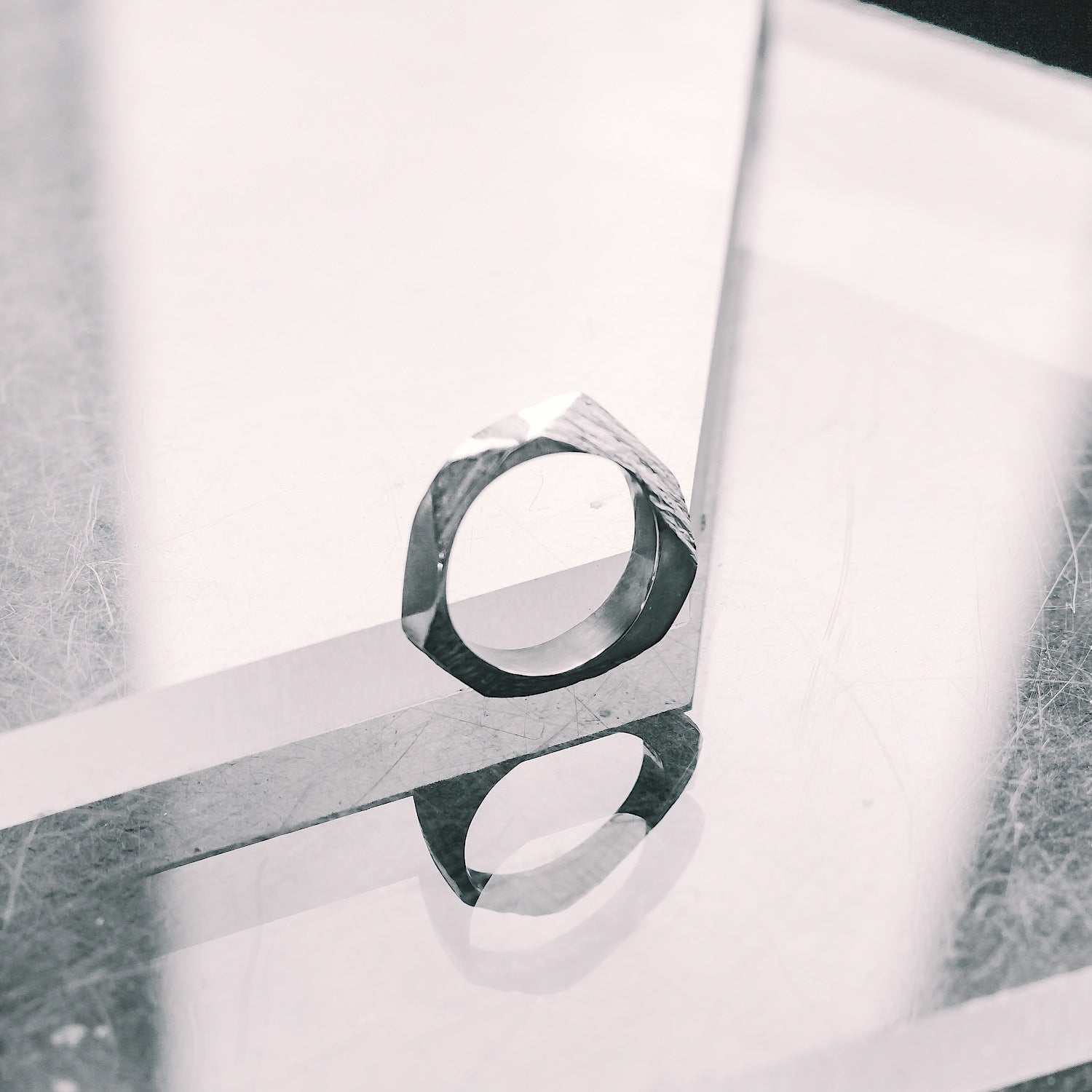 Geometric Textured Band Ring - 925 Sterling Silver