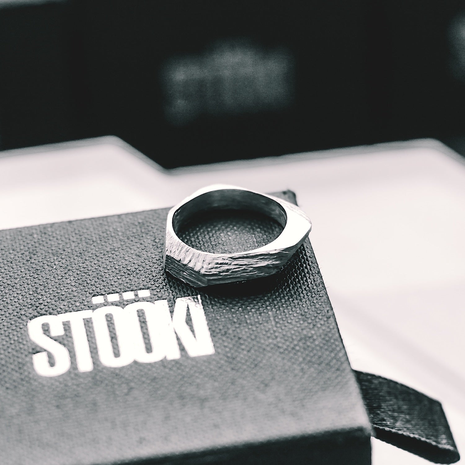 Geometric Textured Band Ring - 925 Sterling Silver