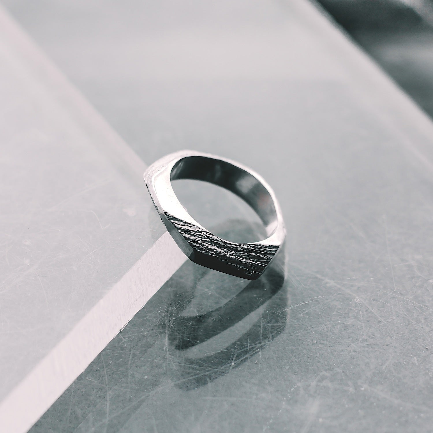 Geometric Textured Band Ring - 925 Sterling Silver