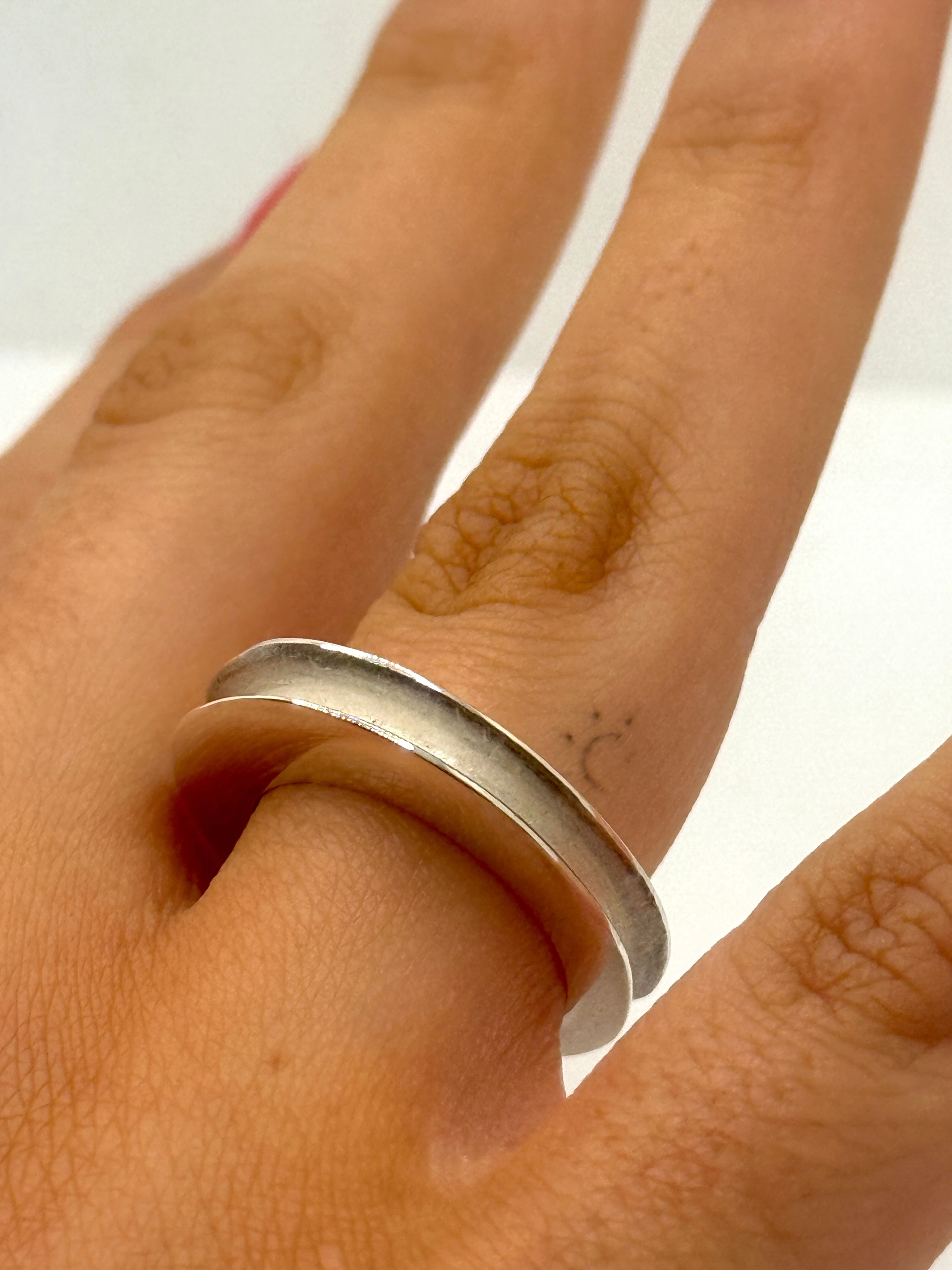 Mirror & Satin Disc Band Ring - 925 Sterling Silver - Handcrafted- Stö ...
