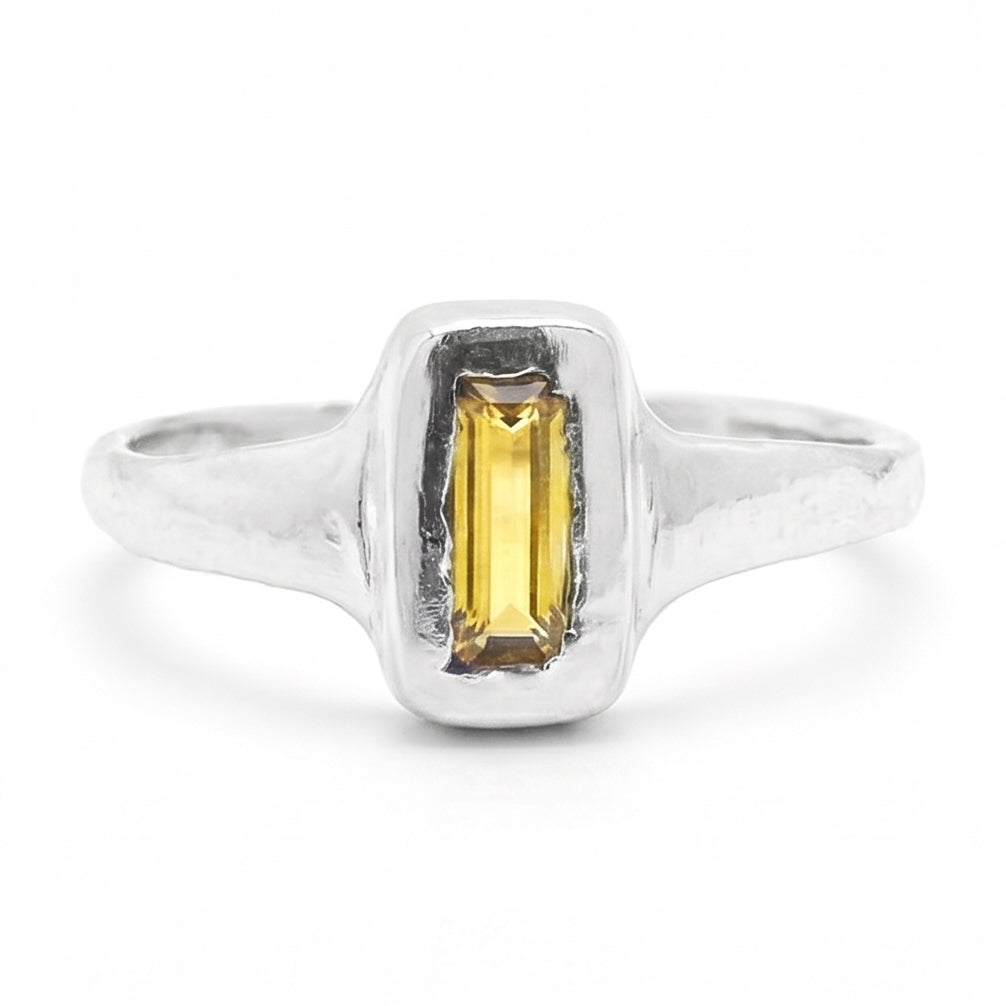 Rectangular Yellow Gemstone Band Ring - Handcrafted - 925 Sterling Sil ...