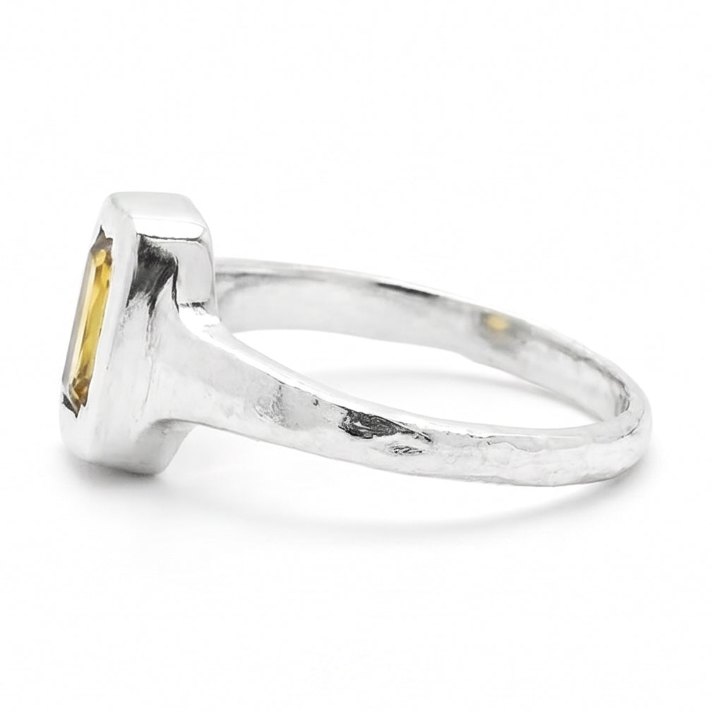 Rectangular Yellow Gemstone Band Ring - Handcrafted - 925 Sterling Sil ...