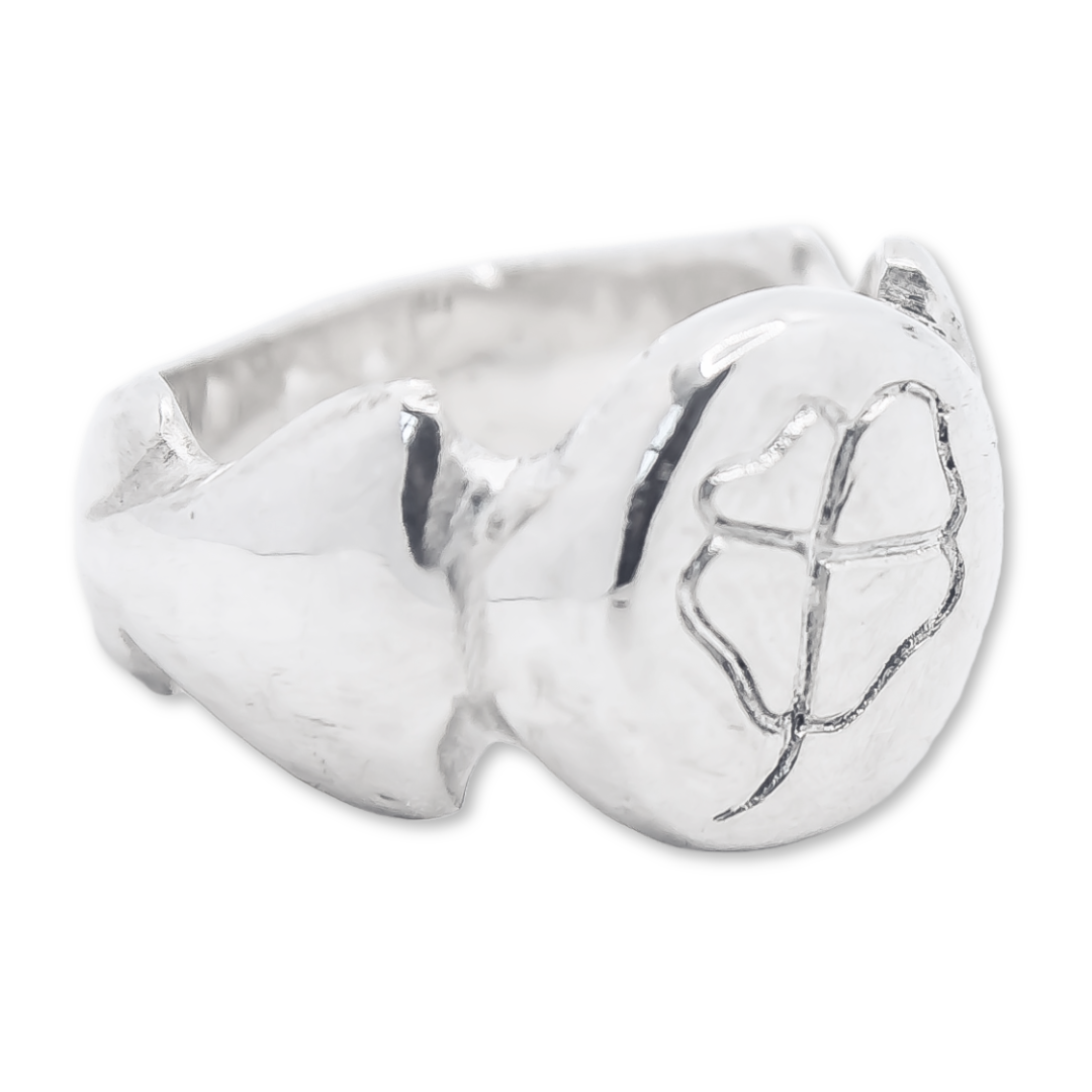 Shamrock Four Leaf Clover Signet Ring - 925 Sterling Silver - Handcrafted