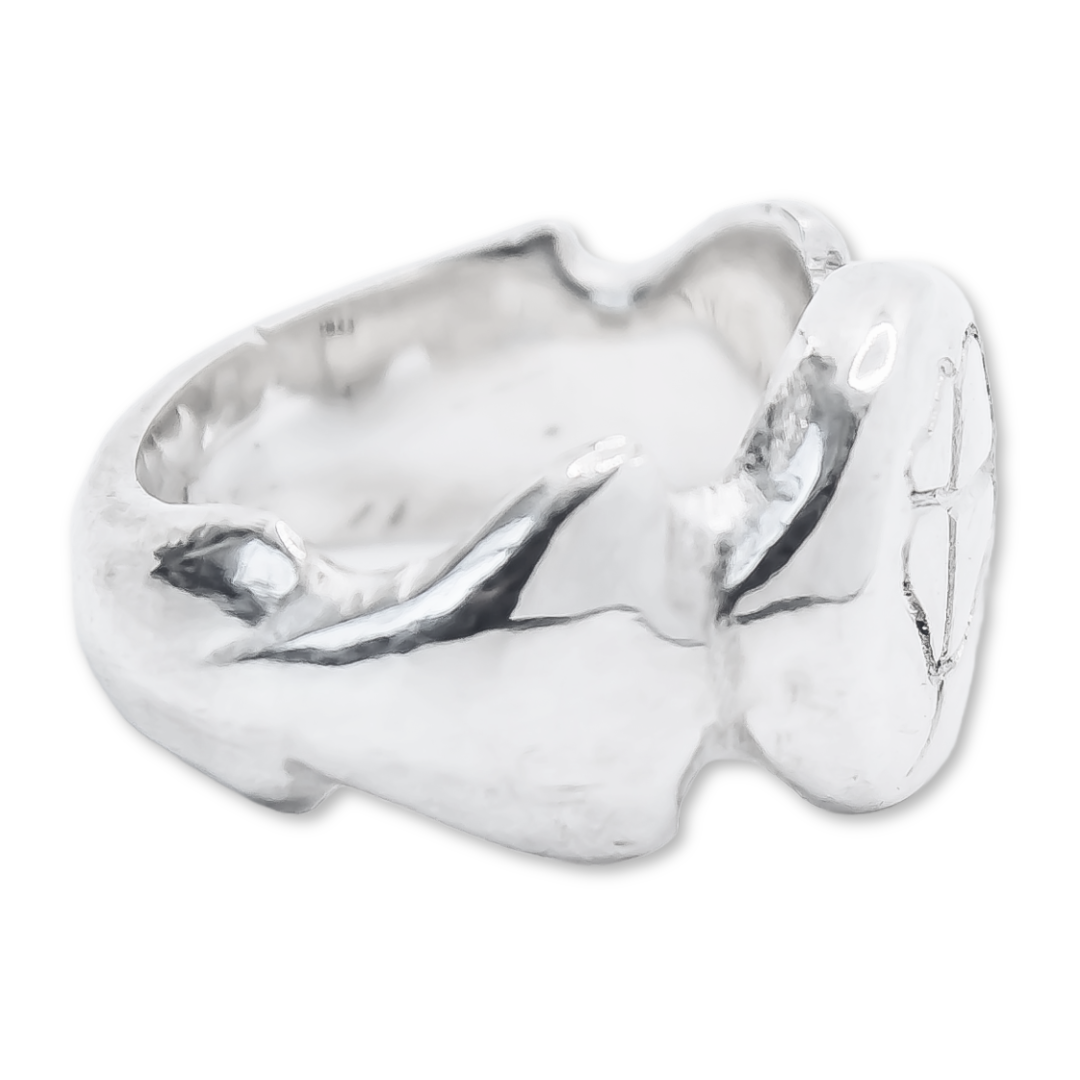 Shamrock Four Leaf Clover Signet Ring - 925 Sterling Silver - Handcrafted