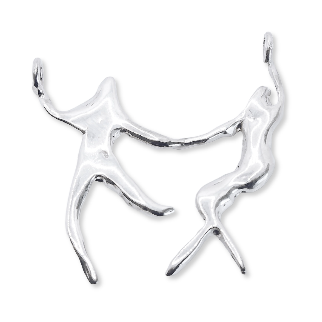 Silhouettes Dancing 1 Charm - 925 Sterling Silver - Medium Pendant