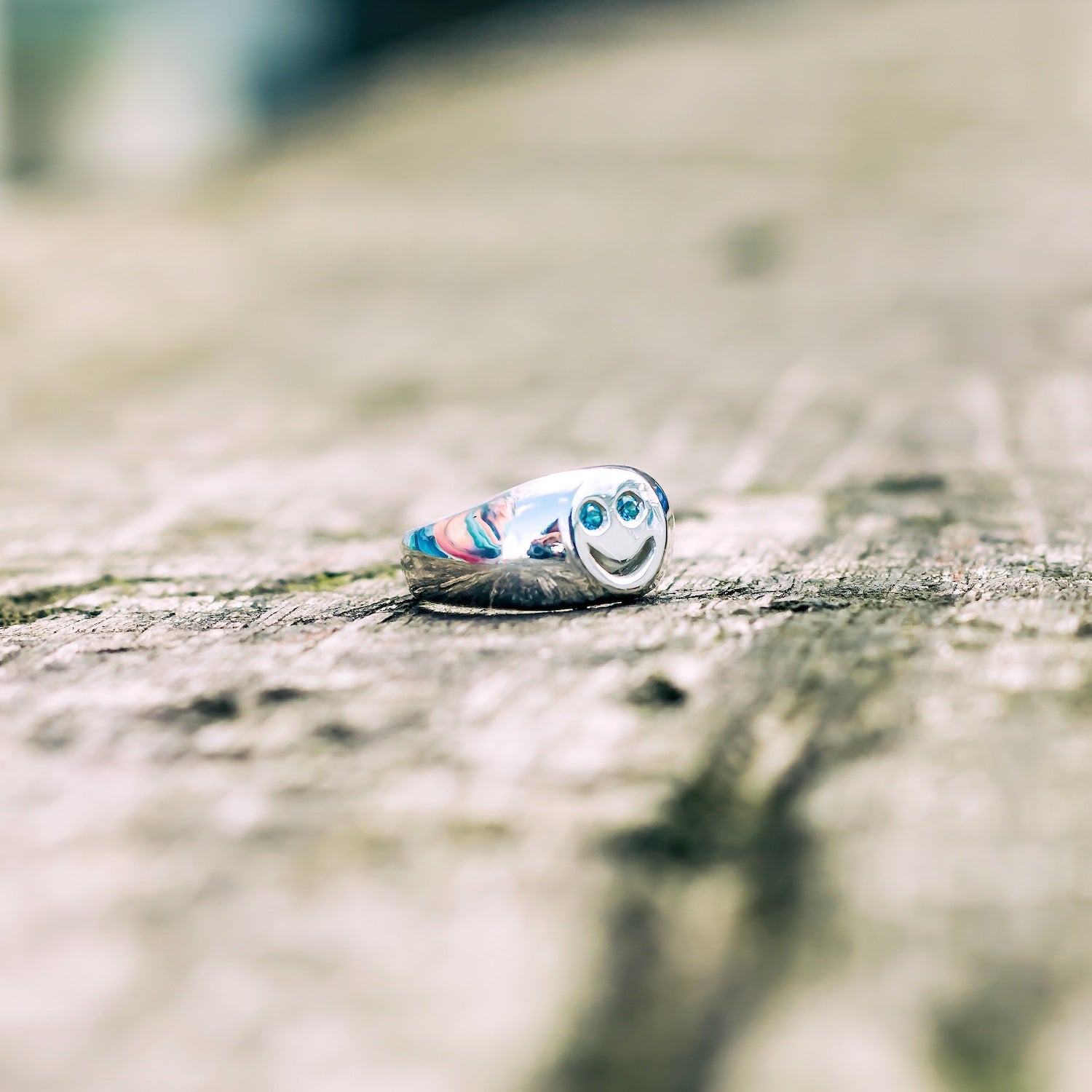 Smiley Face Gemstone Signet Ring
