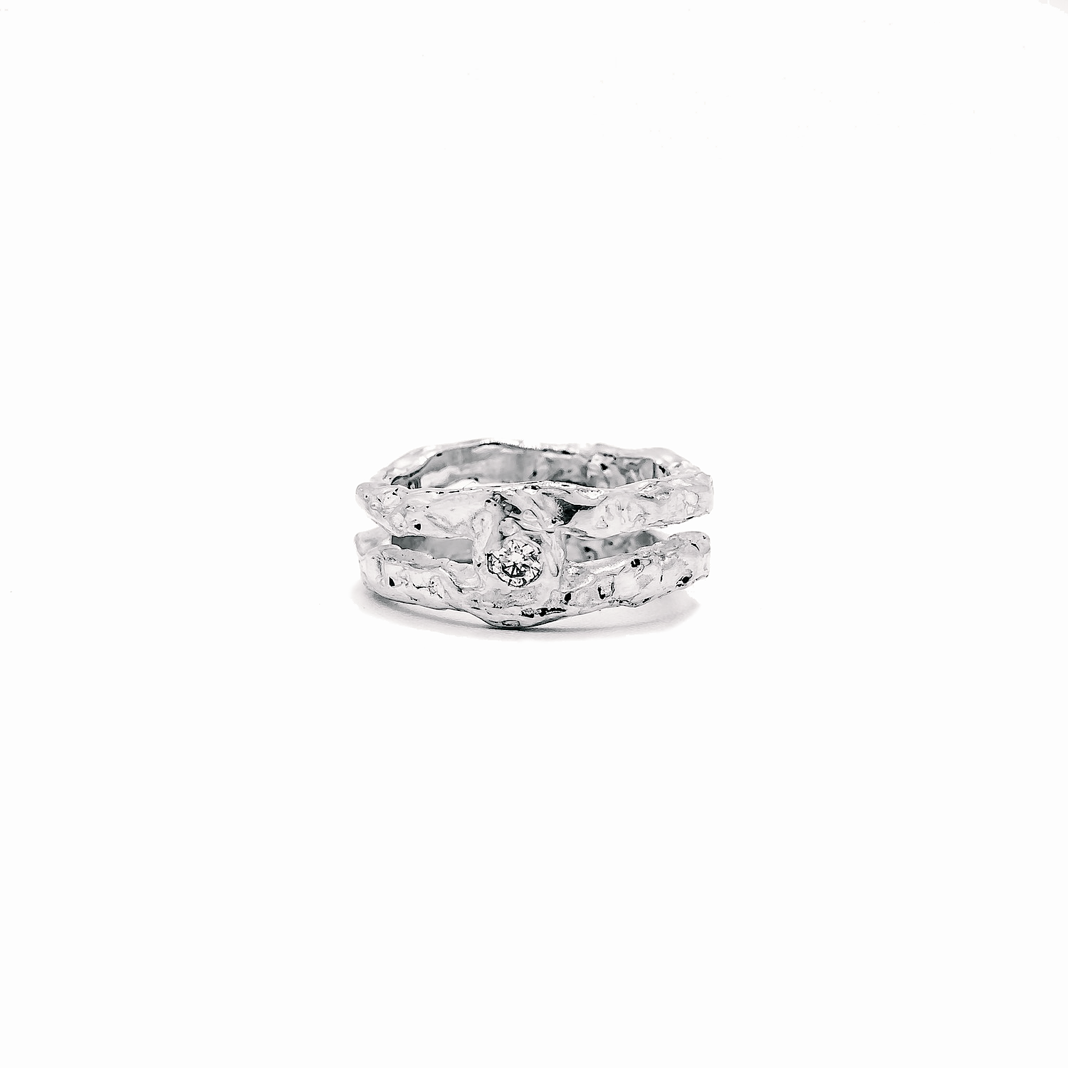 Dual Band Textured Gemstone Ring