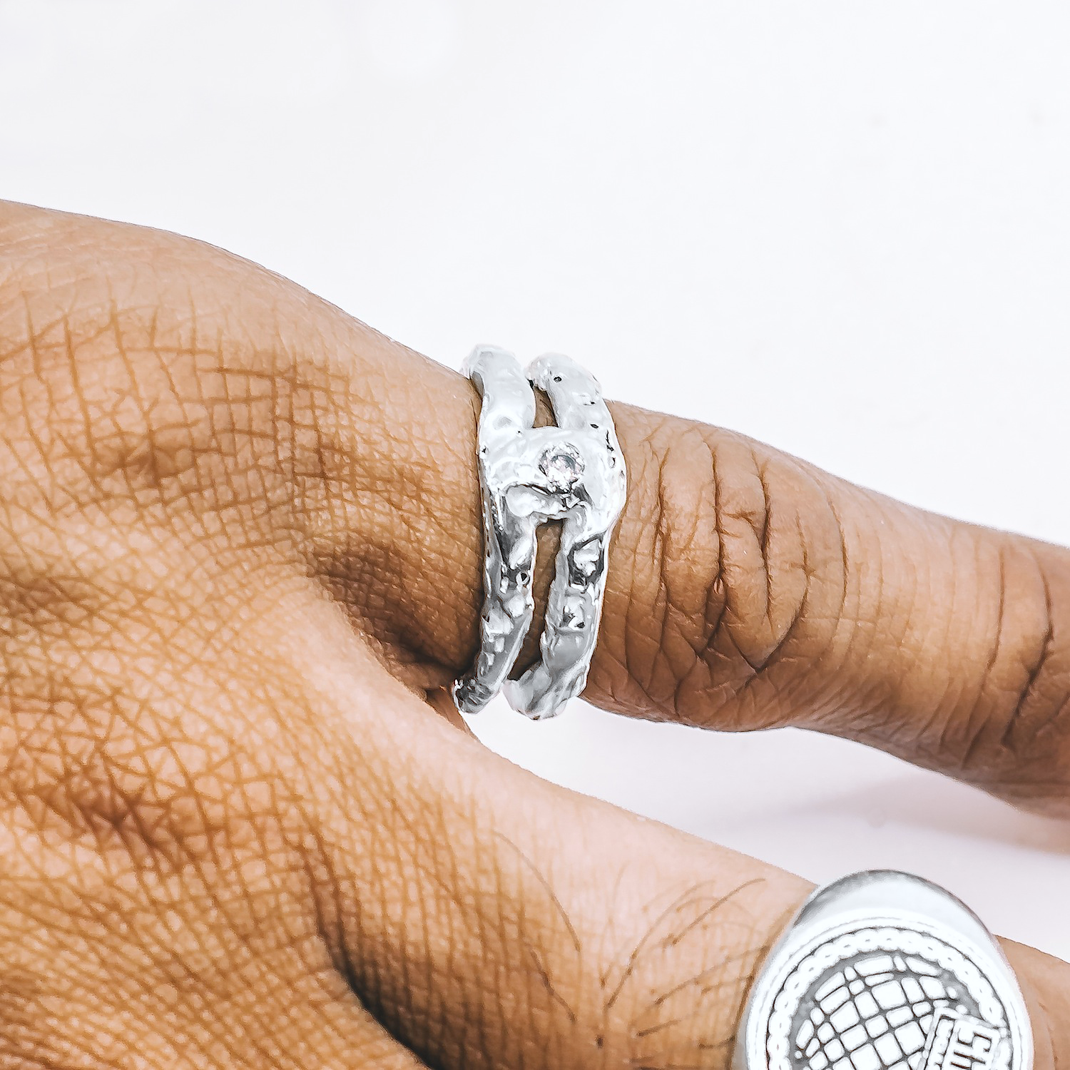 Dual Band Textured Gemstone Ring
