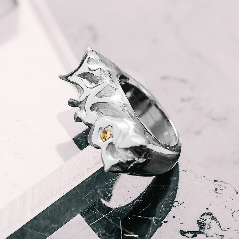 Graffiti Gemstone Yellow Ring - 925 Sterling Silver