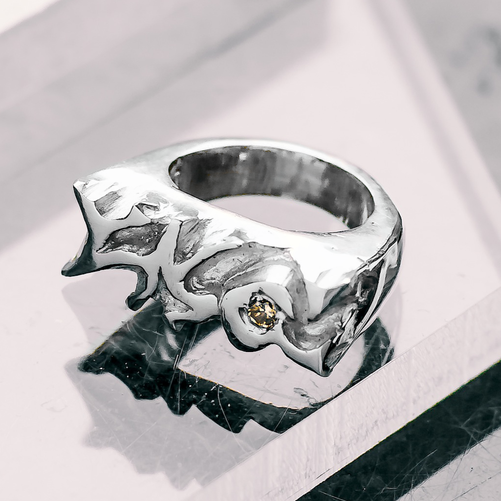 Graffiti Gemstone Yellow Ring - 925 Sterling Silver
