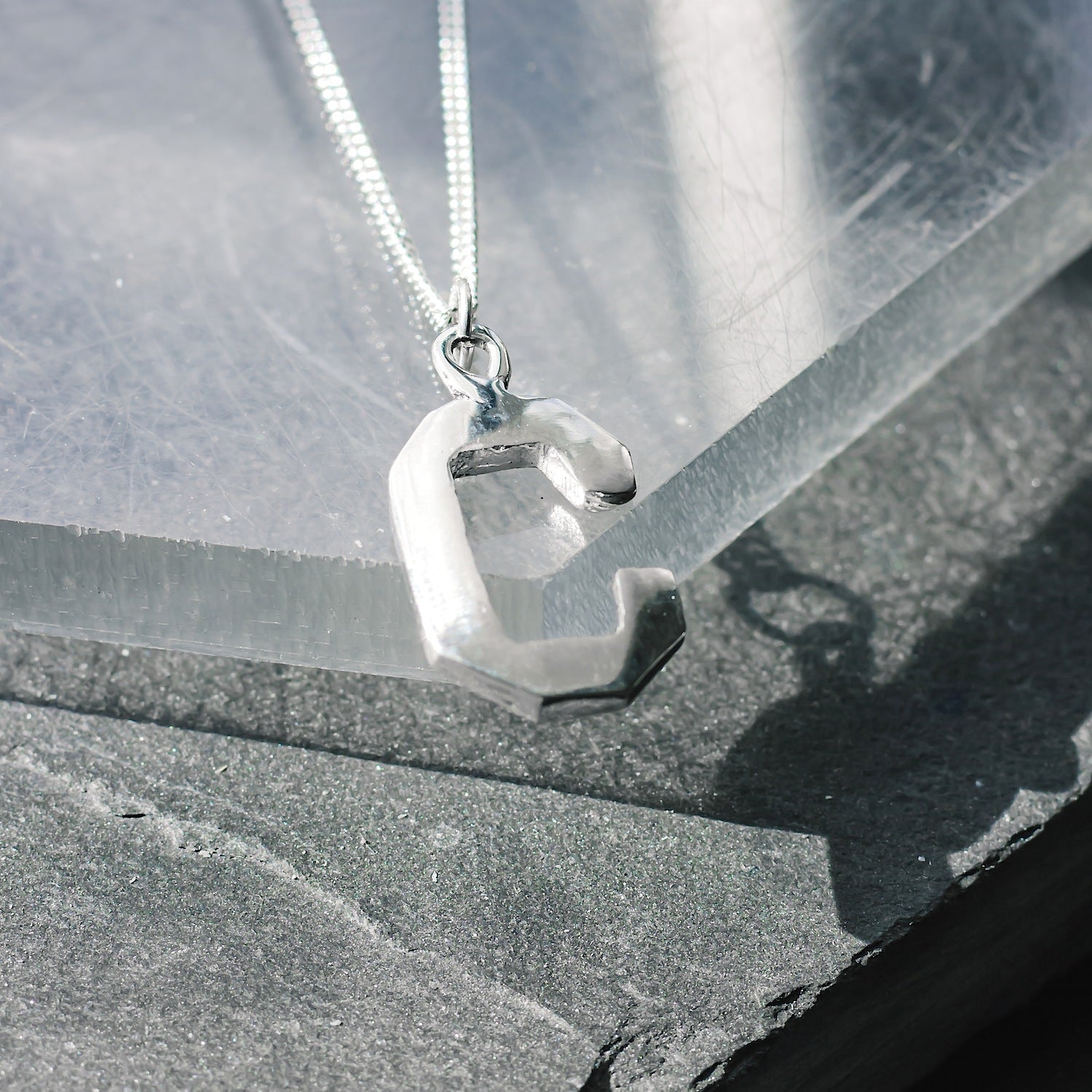 Initial 'Varsity' Letter "C" Charm Necklace - 925 Sterling Silver - Small - Customisable Pendant
